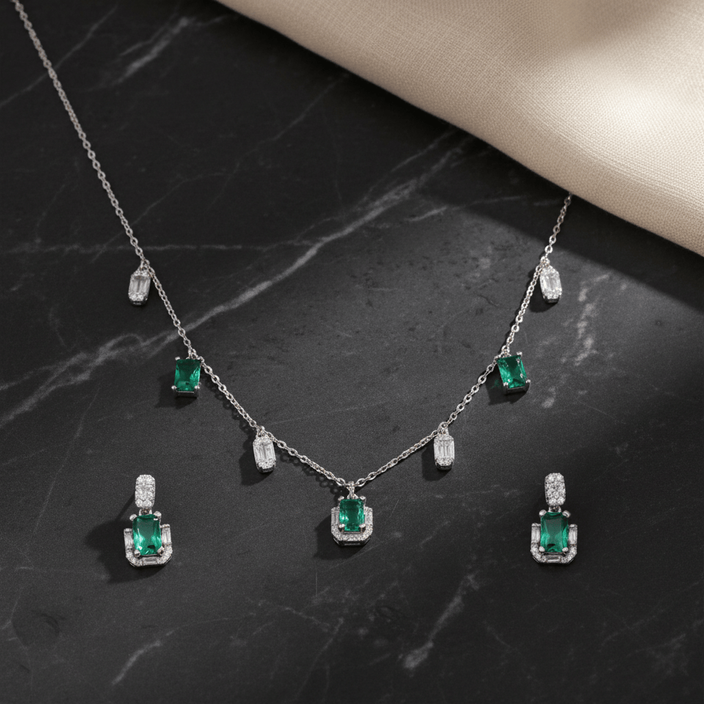 Mataari Necklace Ruby Sterling Silver Emerald Drop Cubic Zirconia Minimalist Emerald Necklace