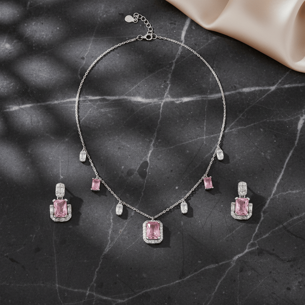 Mataari Necklace Ruby Sterling Silver Emerald Drop Cubic Zirconia Minimalist Emerald Necklace