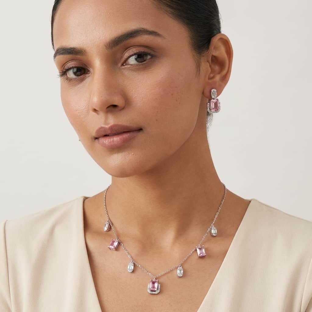 Mataari Necklace Ruby Sterling Silver Emerald Drop Cubic Zirconia Minimalist Emerald Necklace