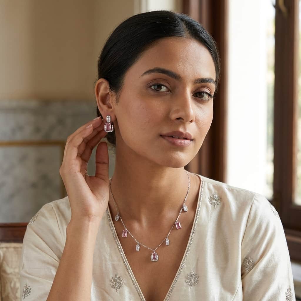 Mataari Necklace Ruby Sterling Silver Emerald Drop Cubic Zirconia Minimalist Emerald Necklace