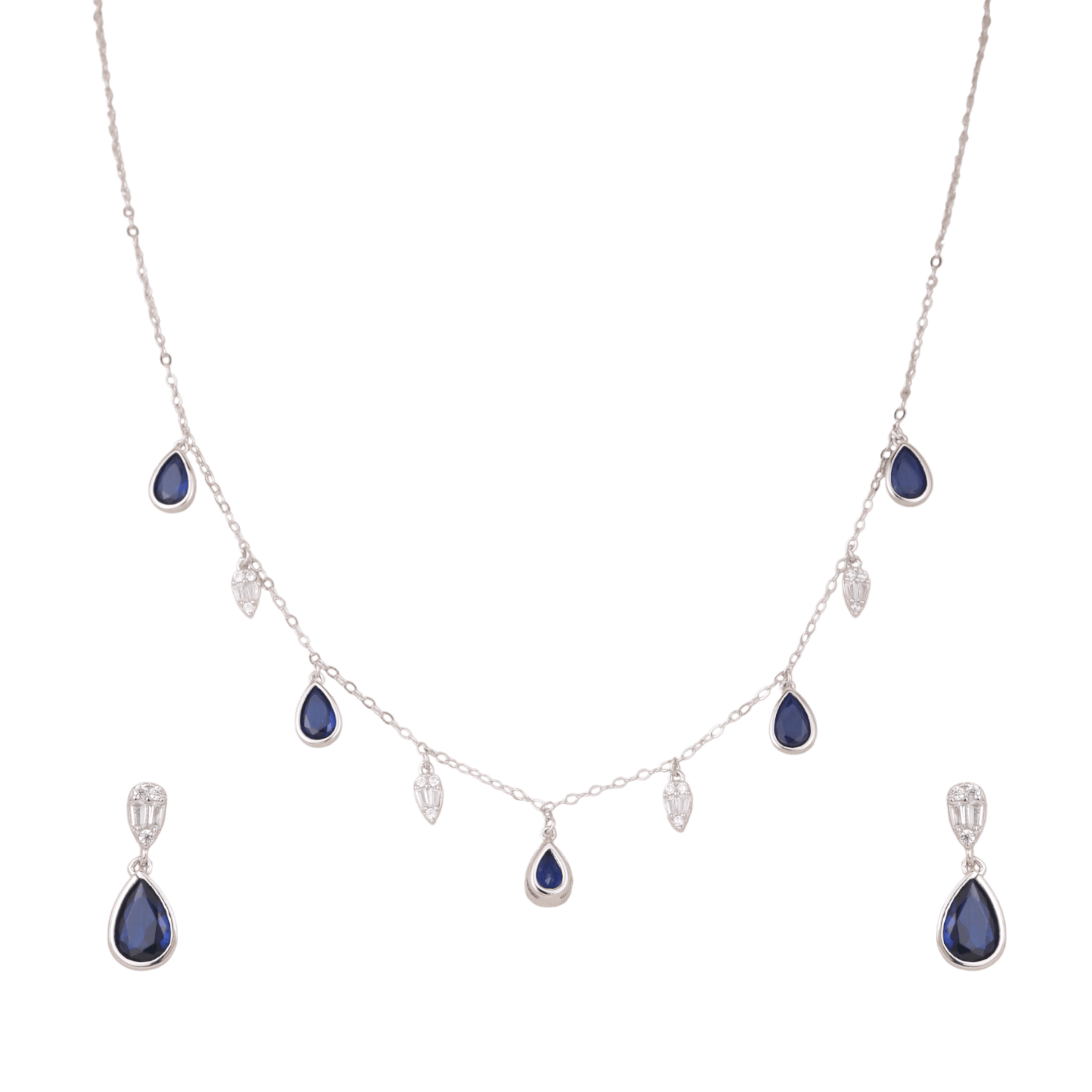 Mataari Necklace Sterling Silver Blue Sapphire Teardrop Cubic Zirconia Minimalist Necklace