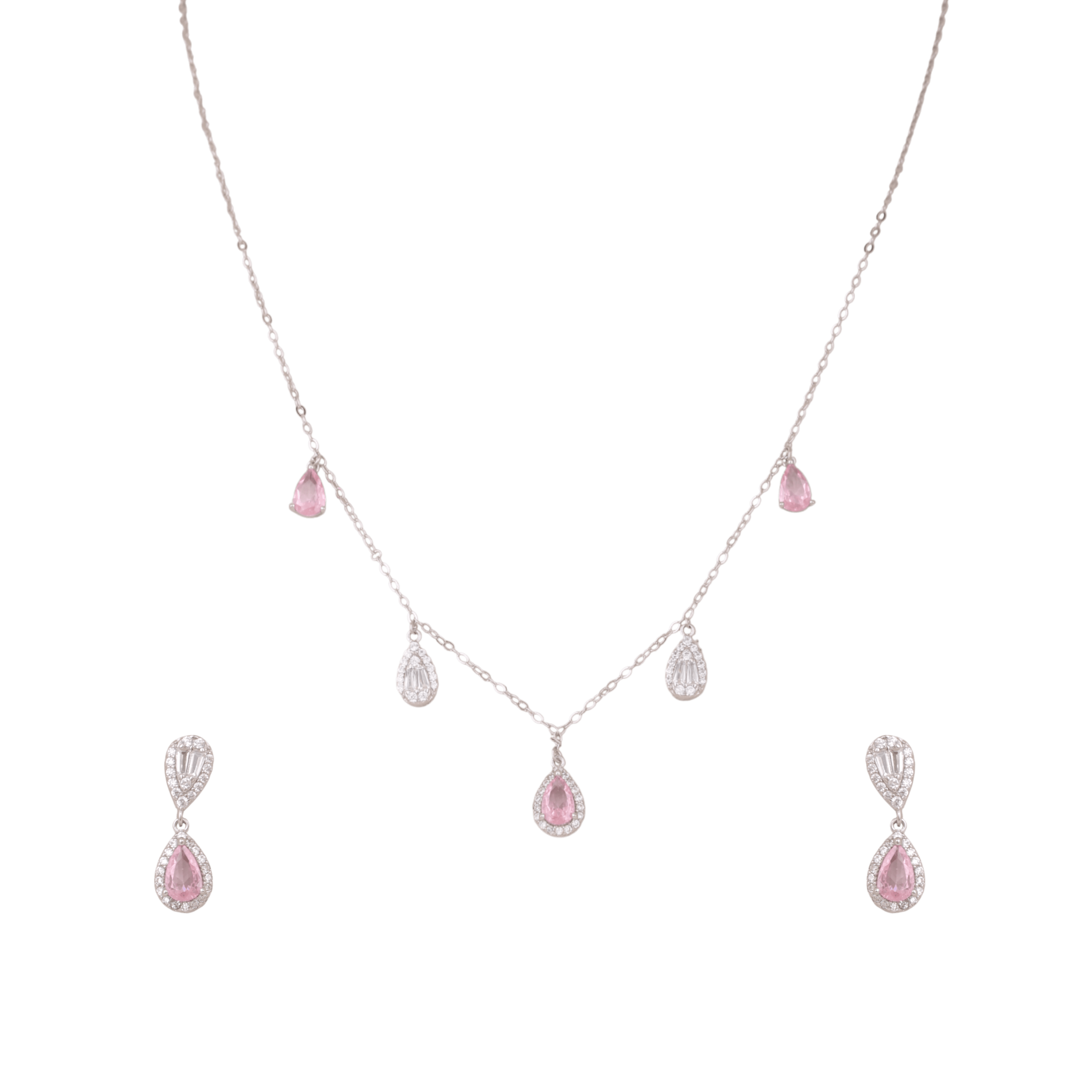 Mataari Necklace Sterling Silver Cubic Zirconia Drop Minimalist Rose Quartz Necklace