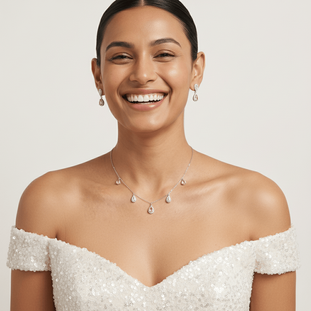 Mataari Necklace Sterling Silver Cubic Zirconia Drop Minimalist Rose Quartz Necklace