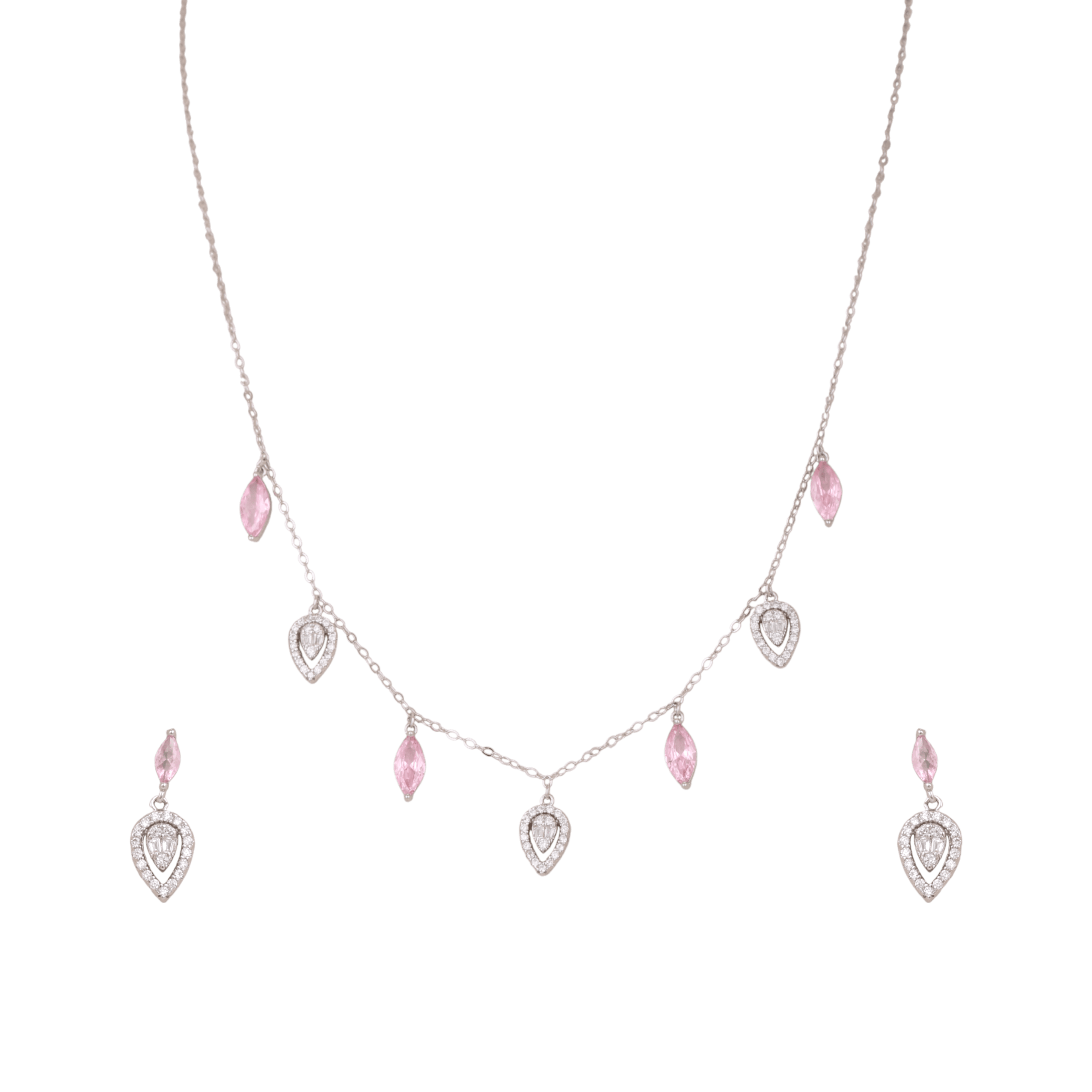Mataari Necklace Sterling Silver Rose Quartz Drop Cubic Zirconia Minimalist Chain Necklace