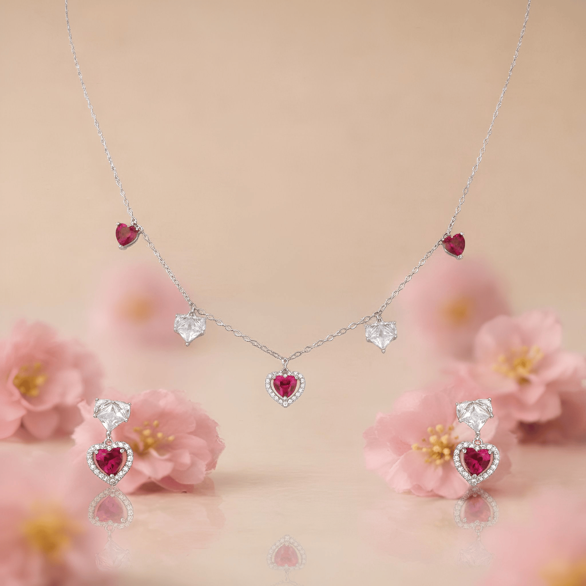 Mataari Necklace Sterling Silver Ruby Heart Drop Cubic Zirconia Minimalist Necklace