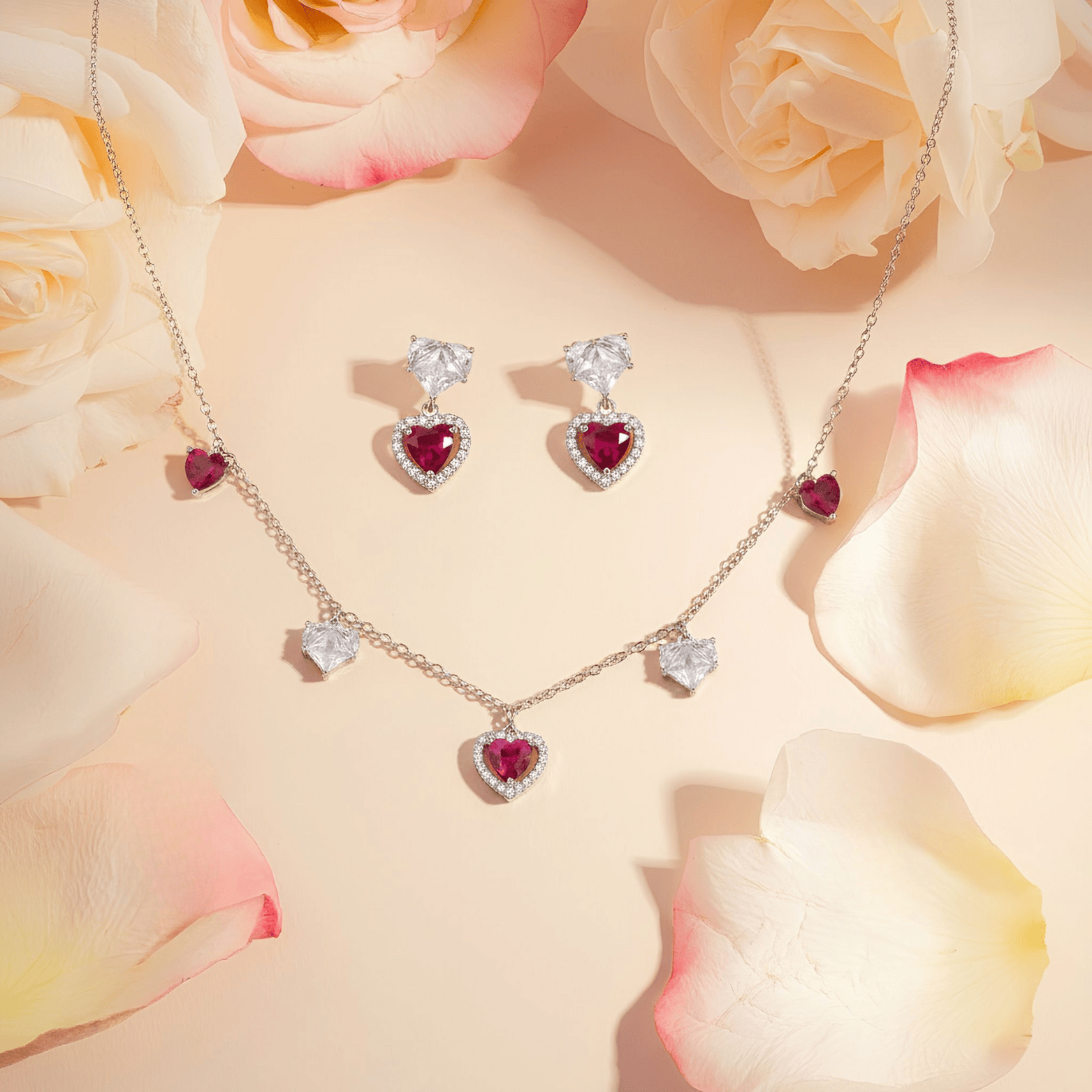 Mataari Necklace Sterling Silver Ruby Heart Drop Cubic Zirconia Minimalist Necklace