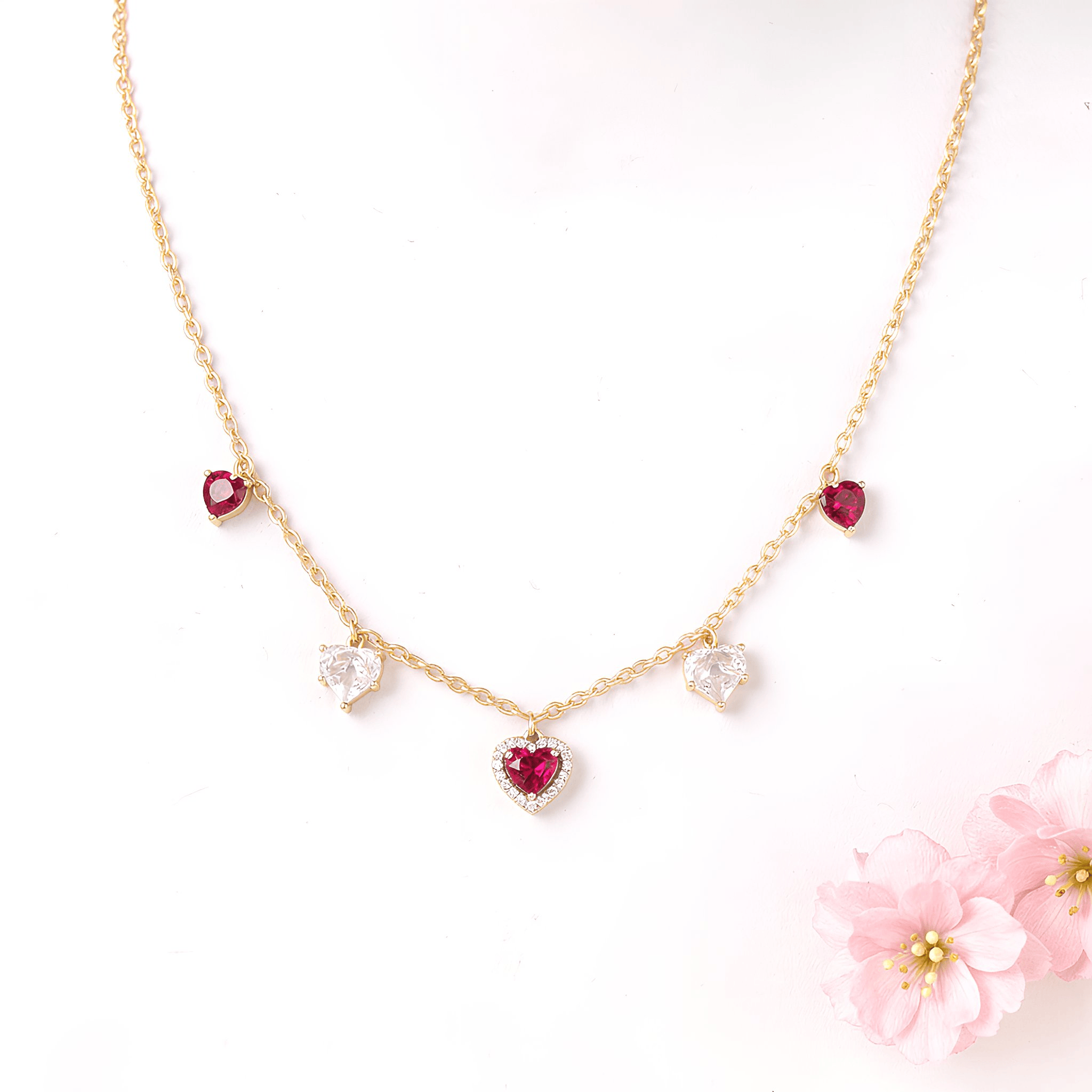Mataari Necklace Sterling Silver Ruby Heart Drop Cubic Zirconia Minimalist Necklace