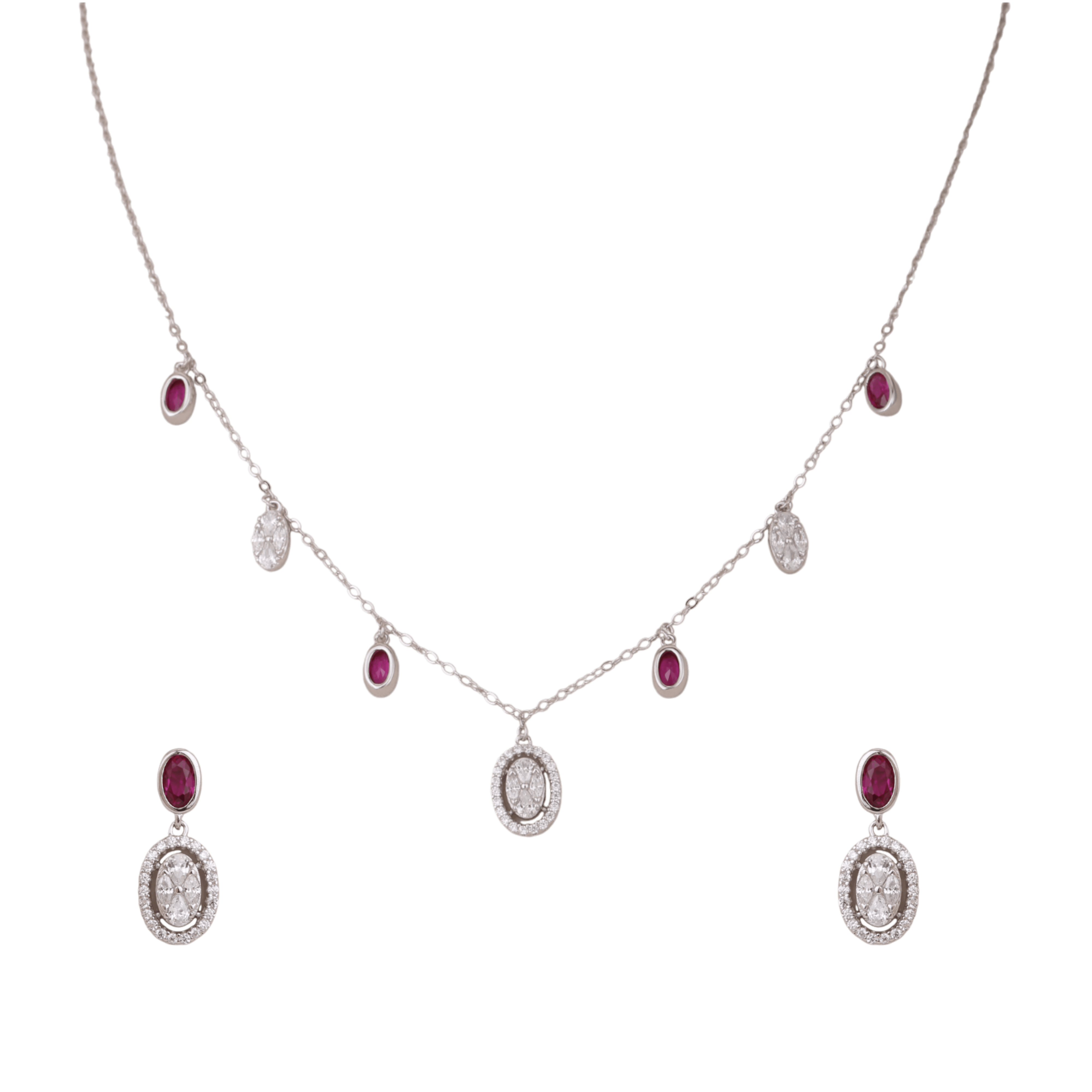 Mataari Necklace Sterling Silver Ruby Oval Drop Cubic Zirconia Minimalist Necklace