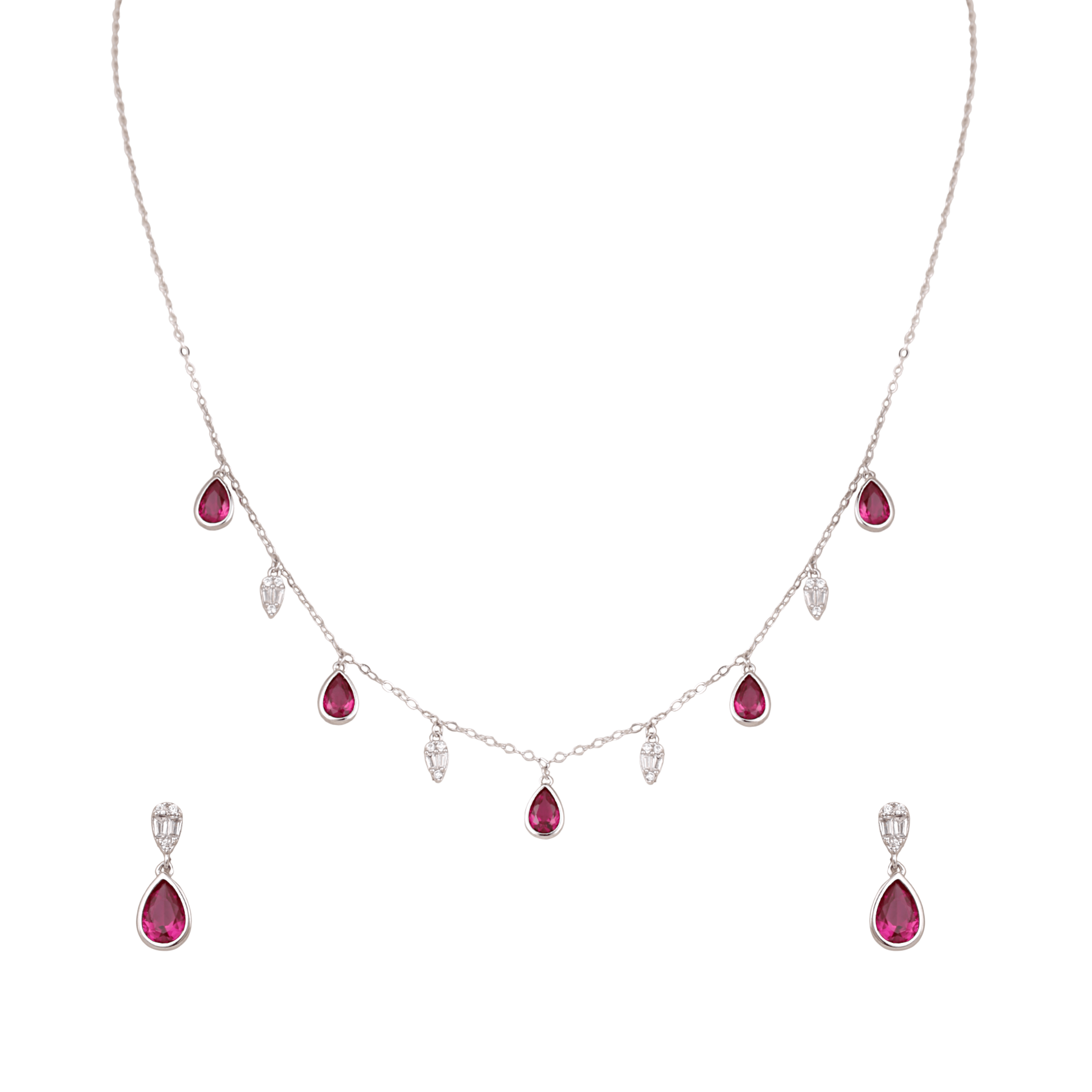 Mataari Necklace Sterling Silver Ruby Teardrop Cubic Zirconia Minimalist Necklace