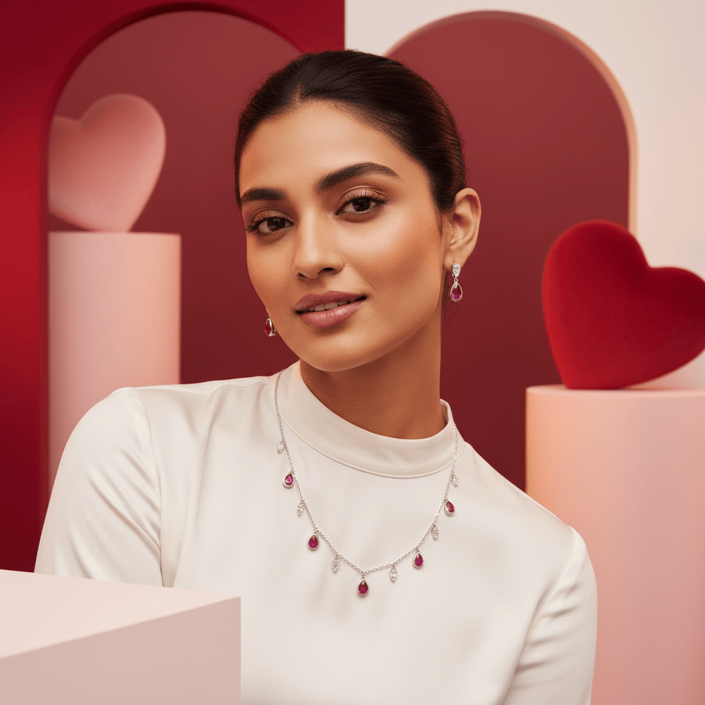 Mataari Necklace Sterling Silver Ruby Teardrop Cubic Zirconia Minimalist Necklace