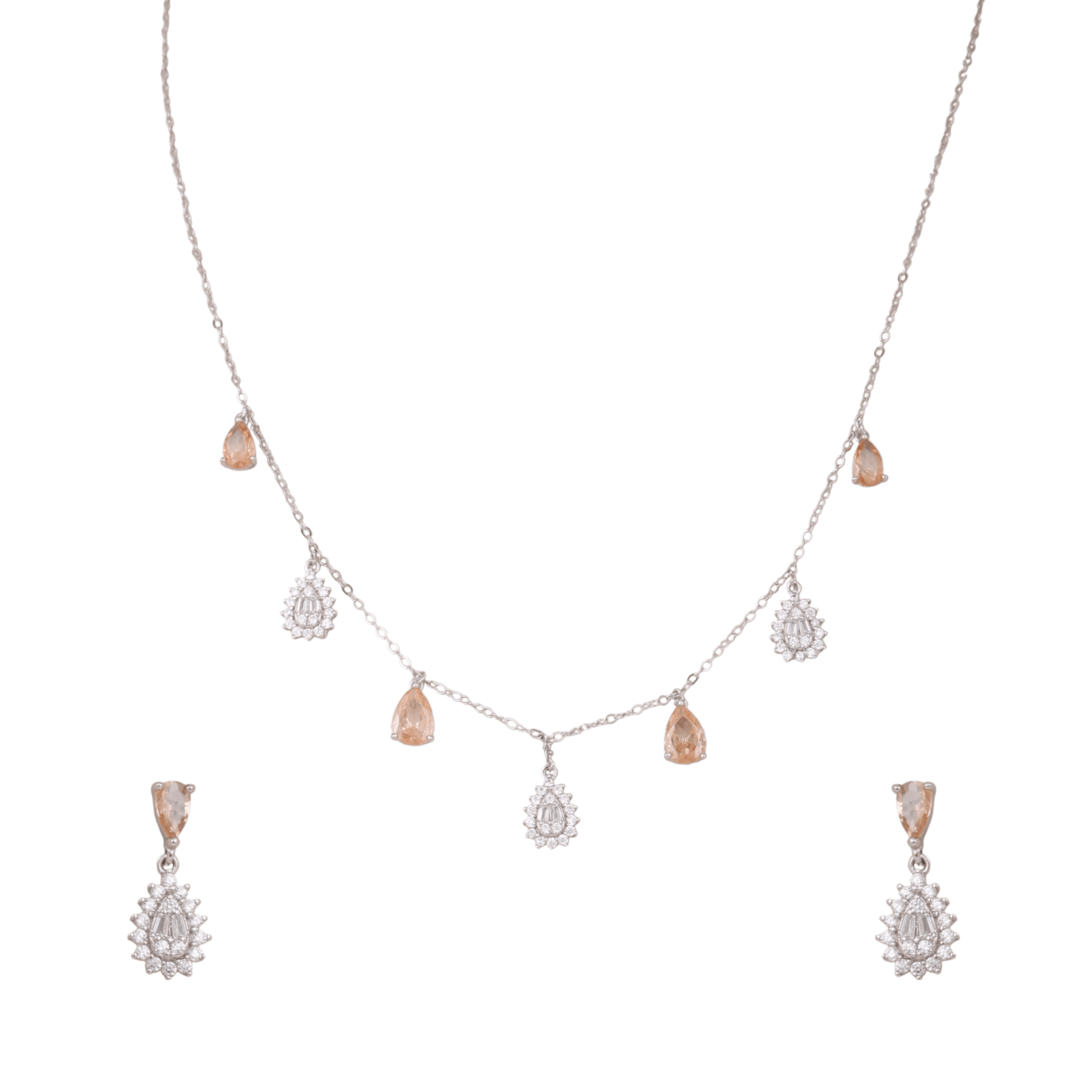 Mataari Necklace Sunstone Sterling Silver Rose Quartz Drop Minimalist Cubic Zirconia Necklace