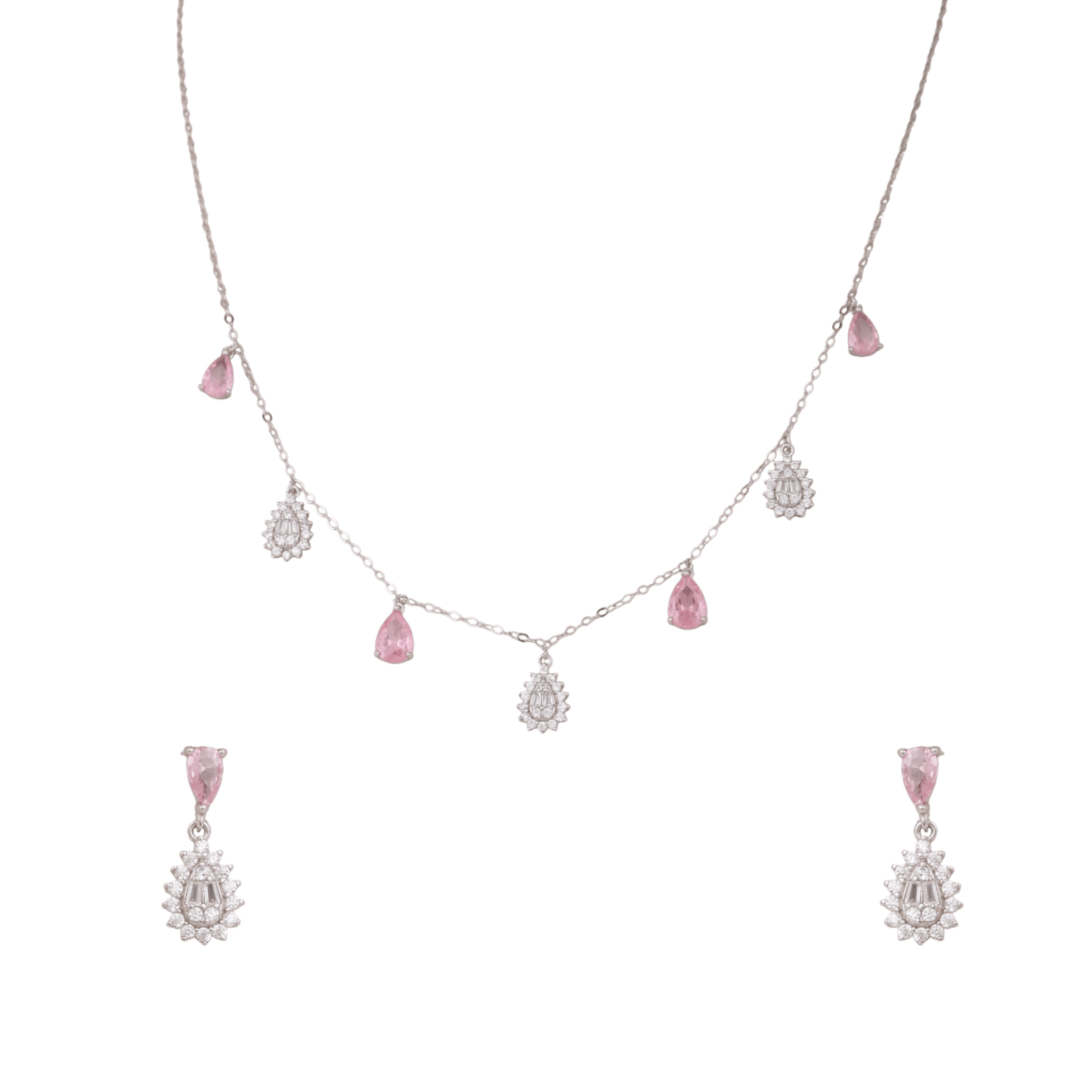 Mataari Necklace Sunstone Sterling Silver Rose Quartz Drop Minimalist Cubic Zirconia Necklace
