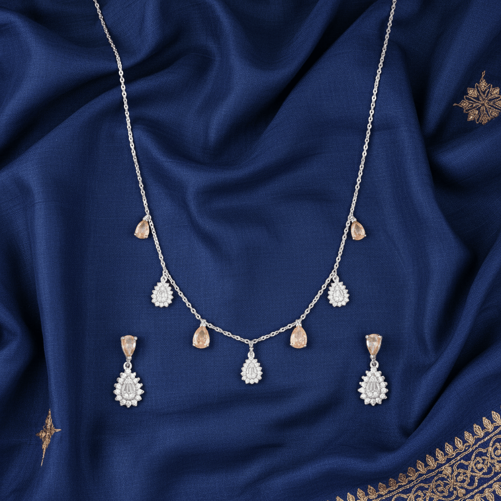 Mataari Necklace Sunstone Sterling Silver Rose Quartz Drop Minimalist Cubic Zirconia Necklace