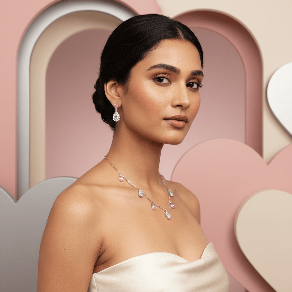 Mataari Necklace Sunstone Sterling Silver Rose Quartz Drop Minimalist Cubic Zirconia Necklace