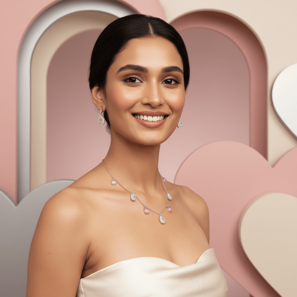 Mataari Necklace Sunstone Sterling Silver Rose Quartz Drop Minimalist Cubic Zirconia Necklace