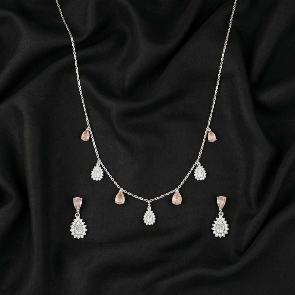 Mataari Necklace Sunstone Sterling Silver Rose Quartz Drop Minimalist Cubic Zirconia Necklace