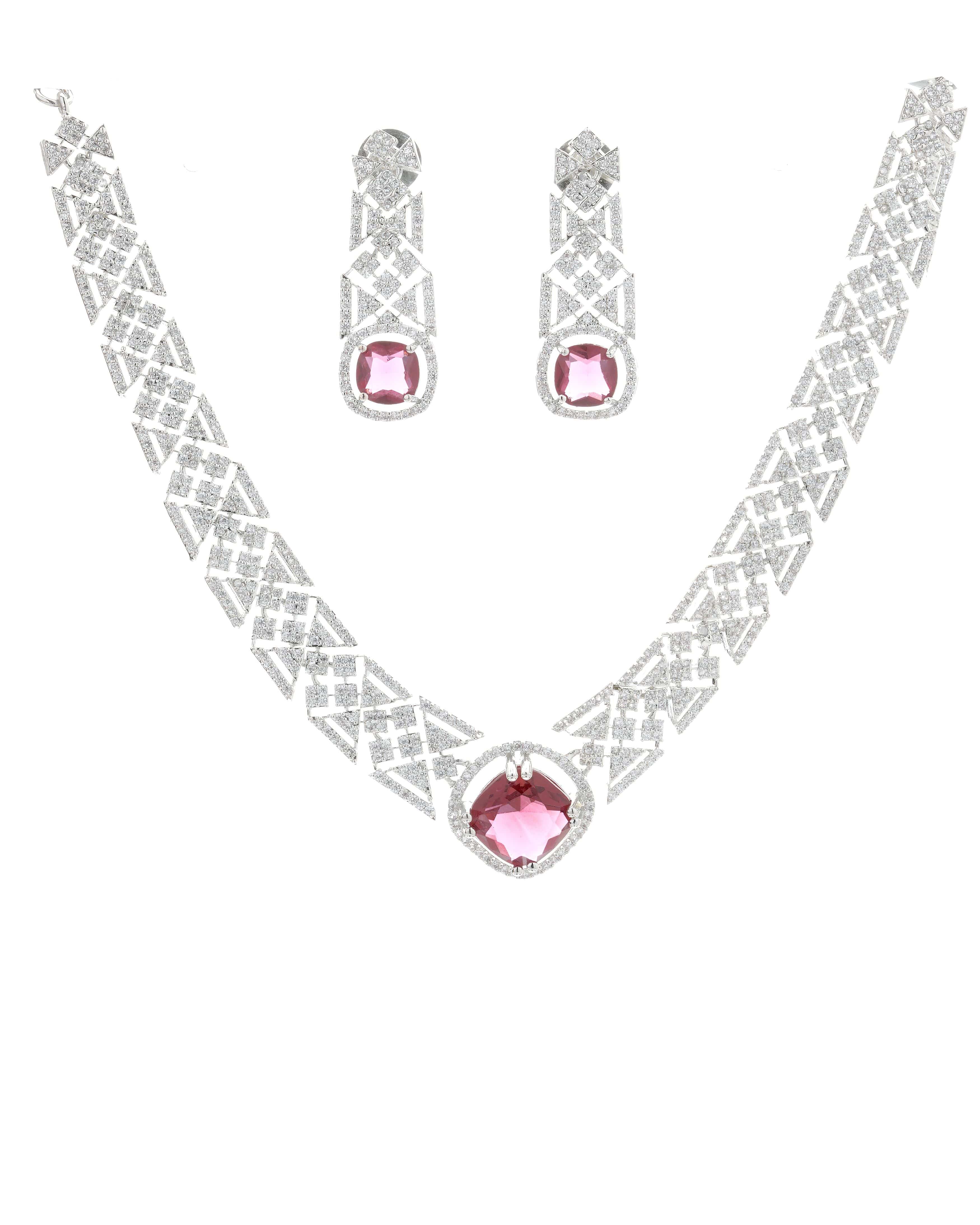 Mataari Necklaces Amethyst Allure CZ Choker & Earring Set | Rhodium | Indian Jewelry | Mataari