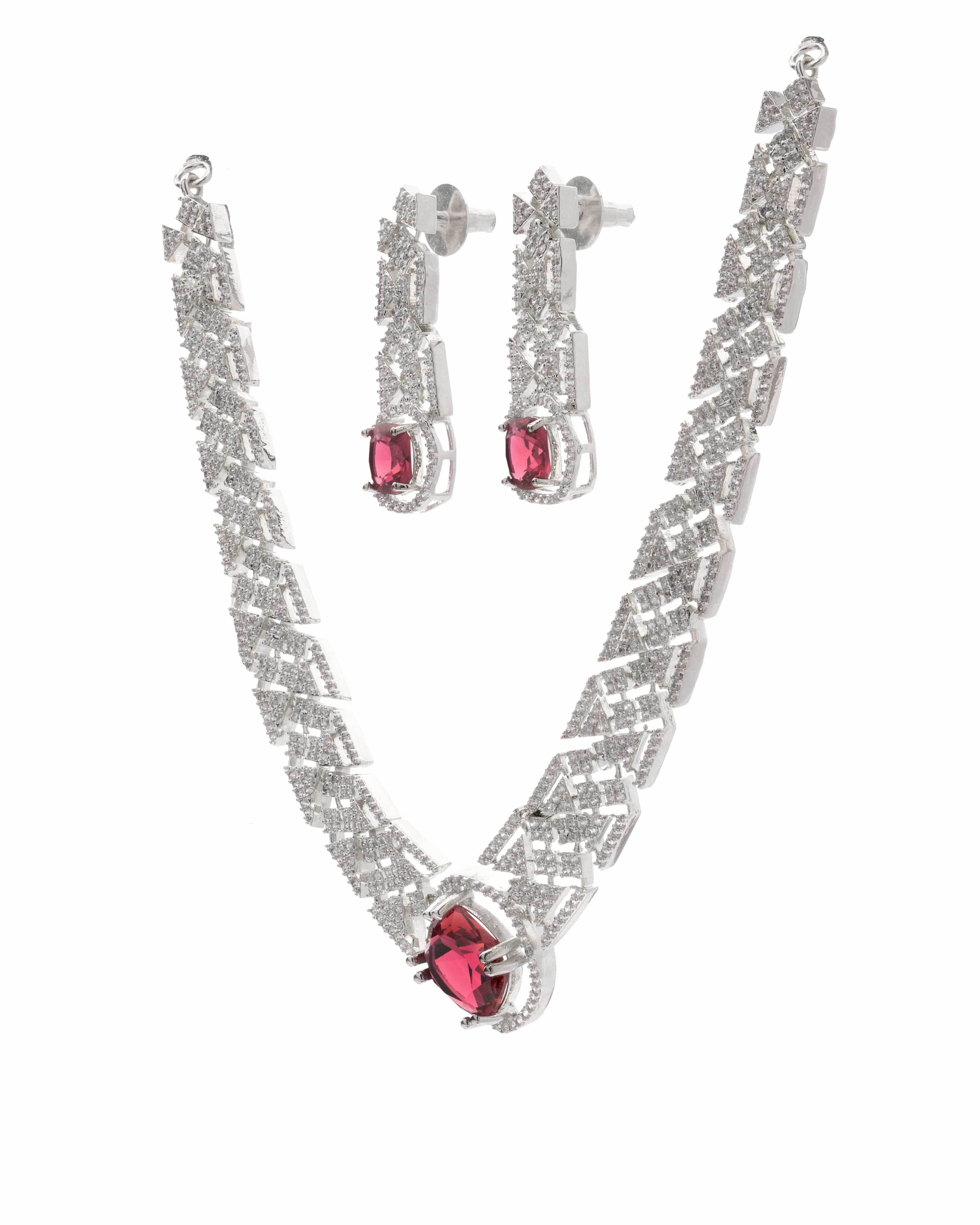 Mataari Necklaces Amethyst Allure CZ Choker & Earring Set | Rhodium | Indian Jewelry | Mataari