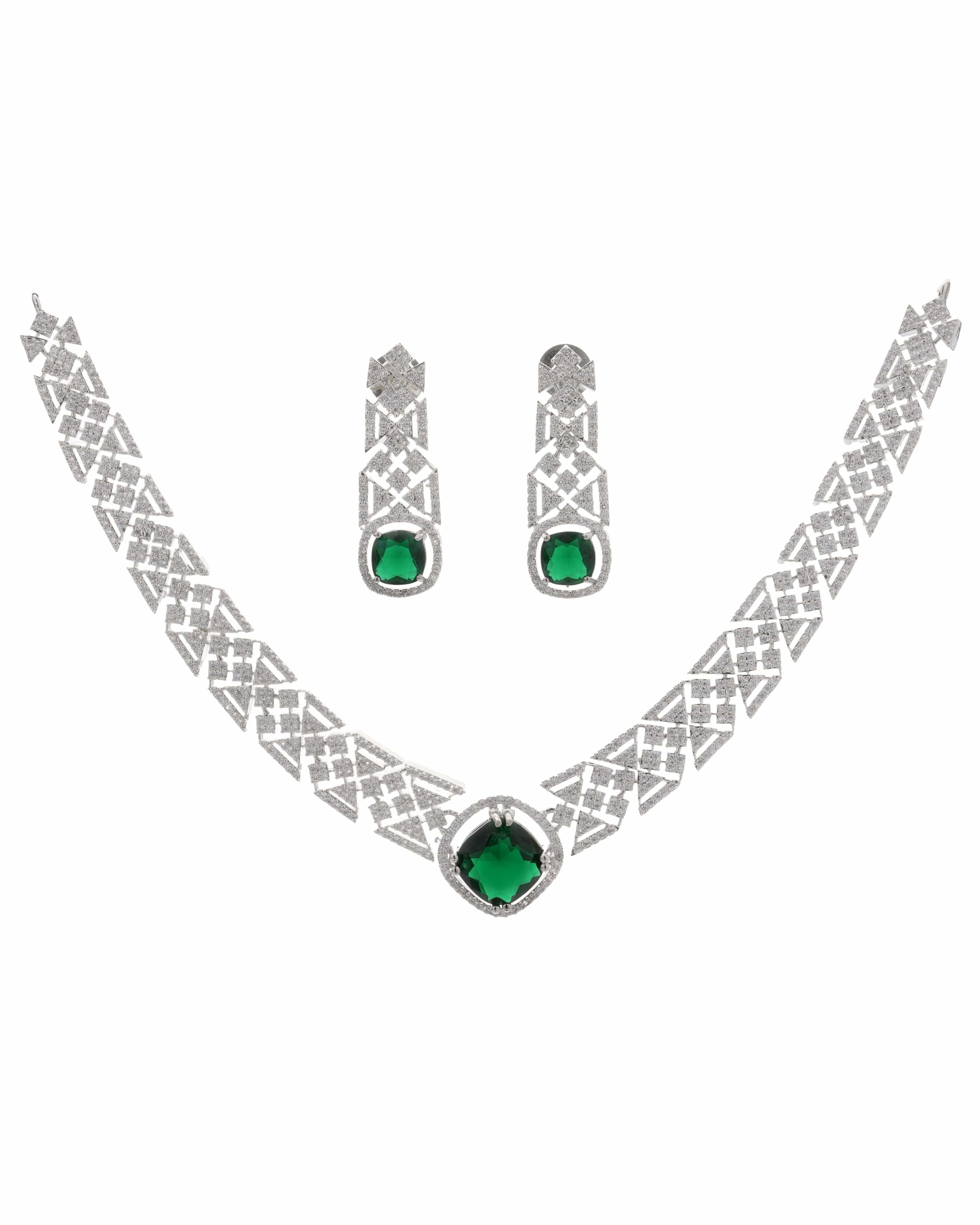 Mataari Necklaces Amethyst Allure CZ Choker & Earring Set | Rhodium | Indian Jewelry | Mataari