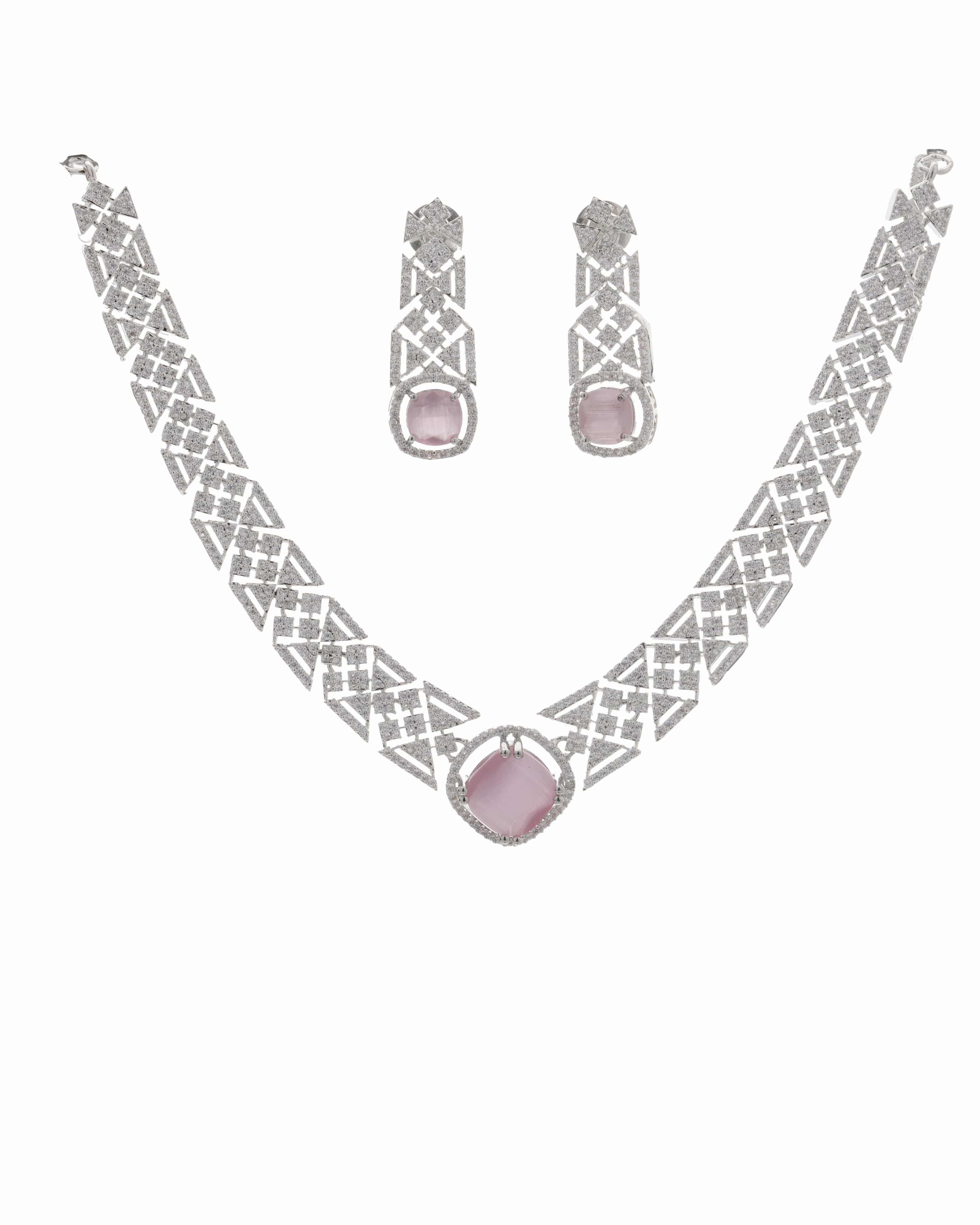 Mataari Necklaces Amethyst Allure CZ Choker & Earring Set | Rhodium | Indian Jewelry | Mataari