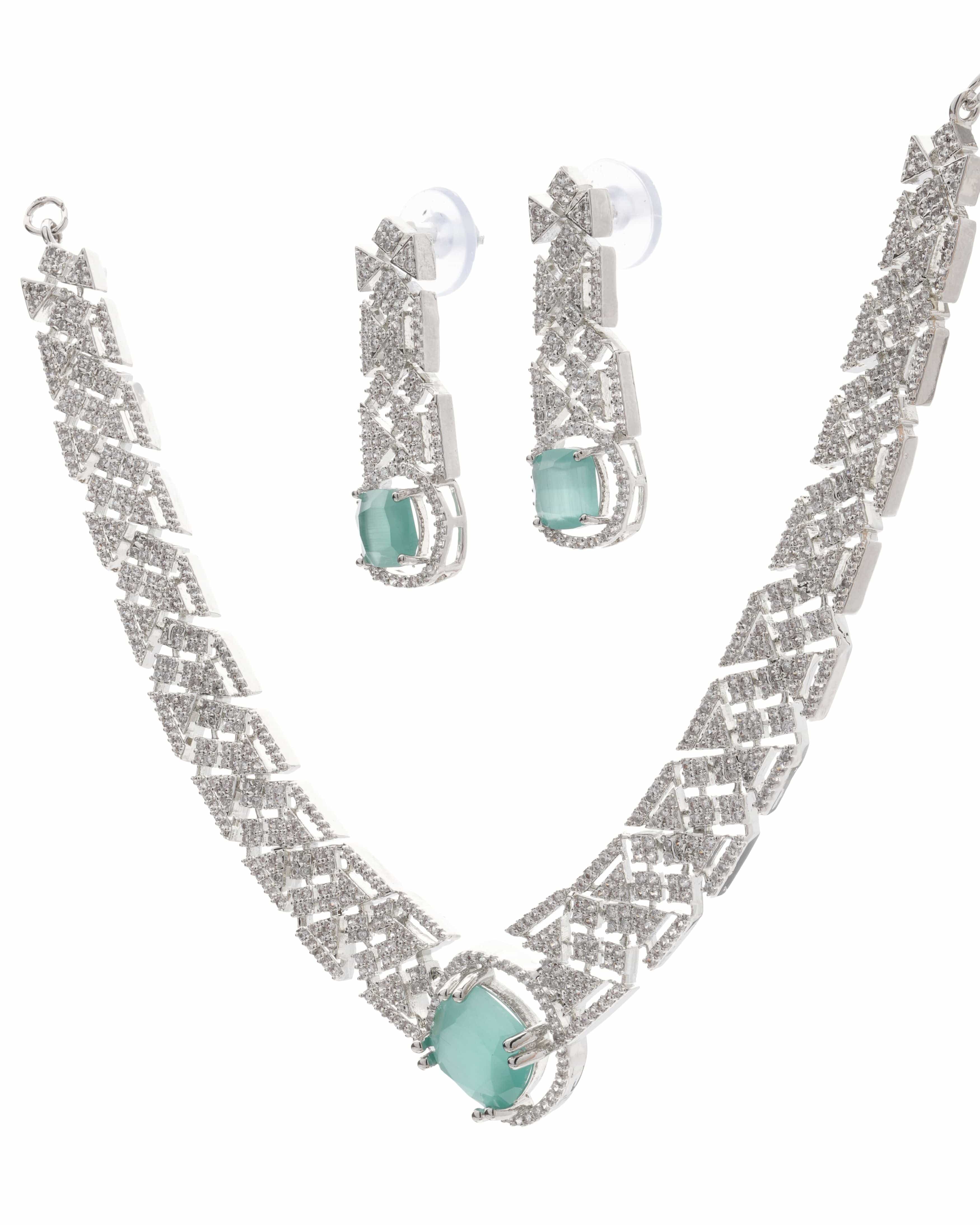 Mataari Necklaces Amethyst Allure CZ Choker & Earring Set | Rhodium | Indian Jewelry | Mataari