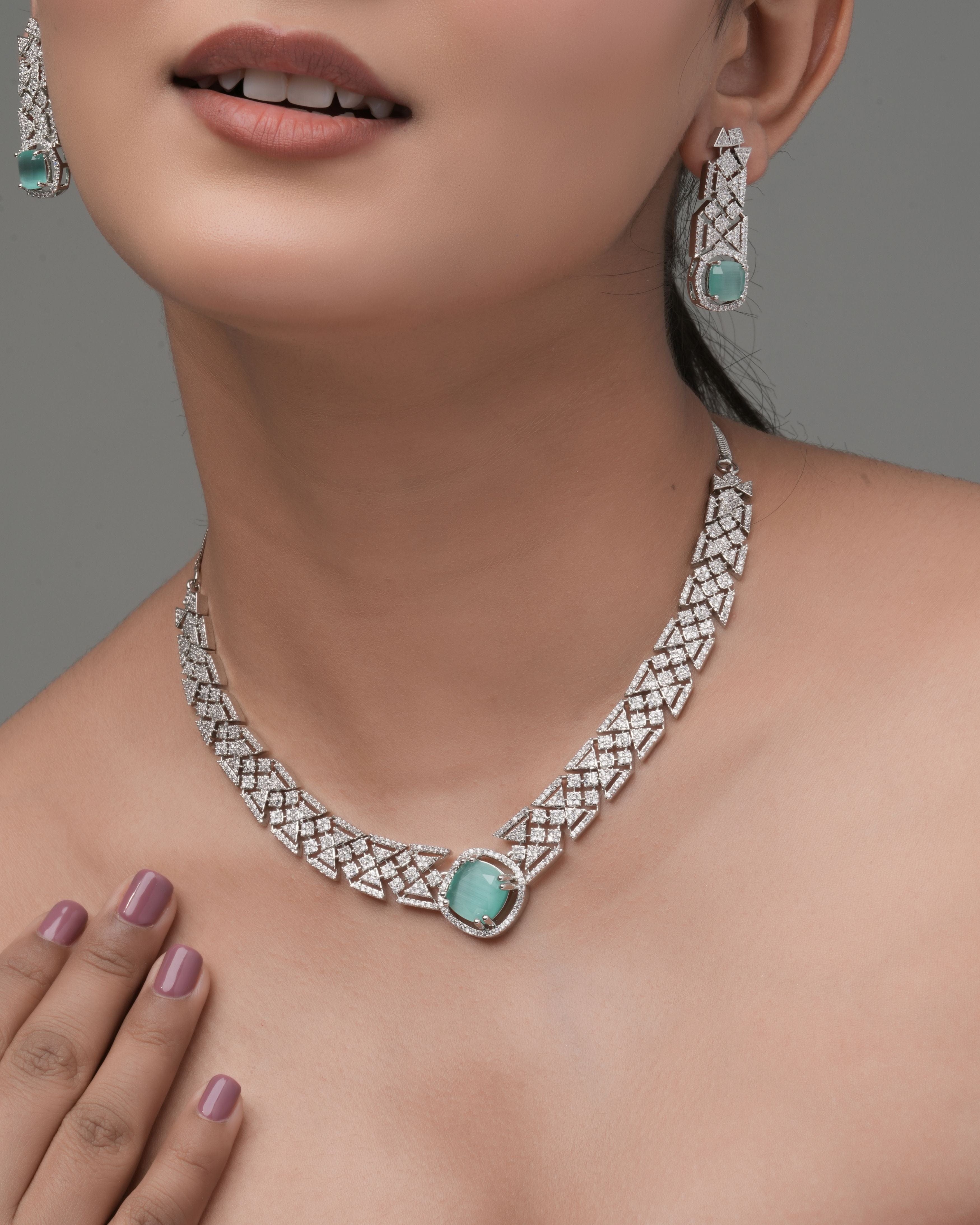 Mataari Necklaces Amethyst Allure CZ Choker & Earring Set | Rhodium | Indian Jewelry | Mataari