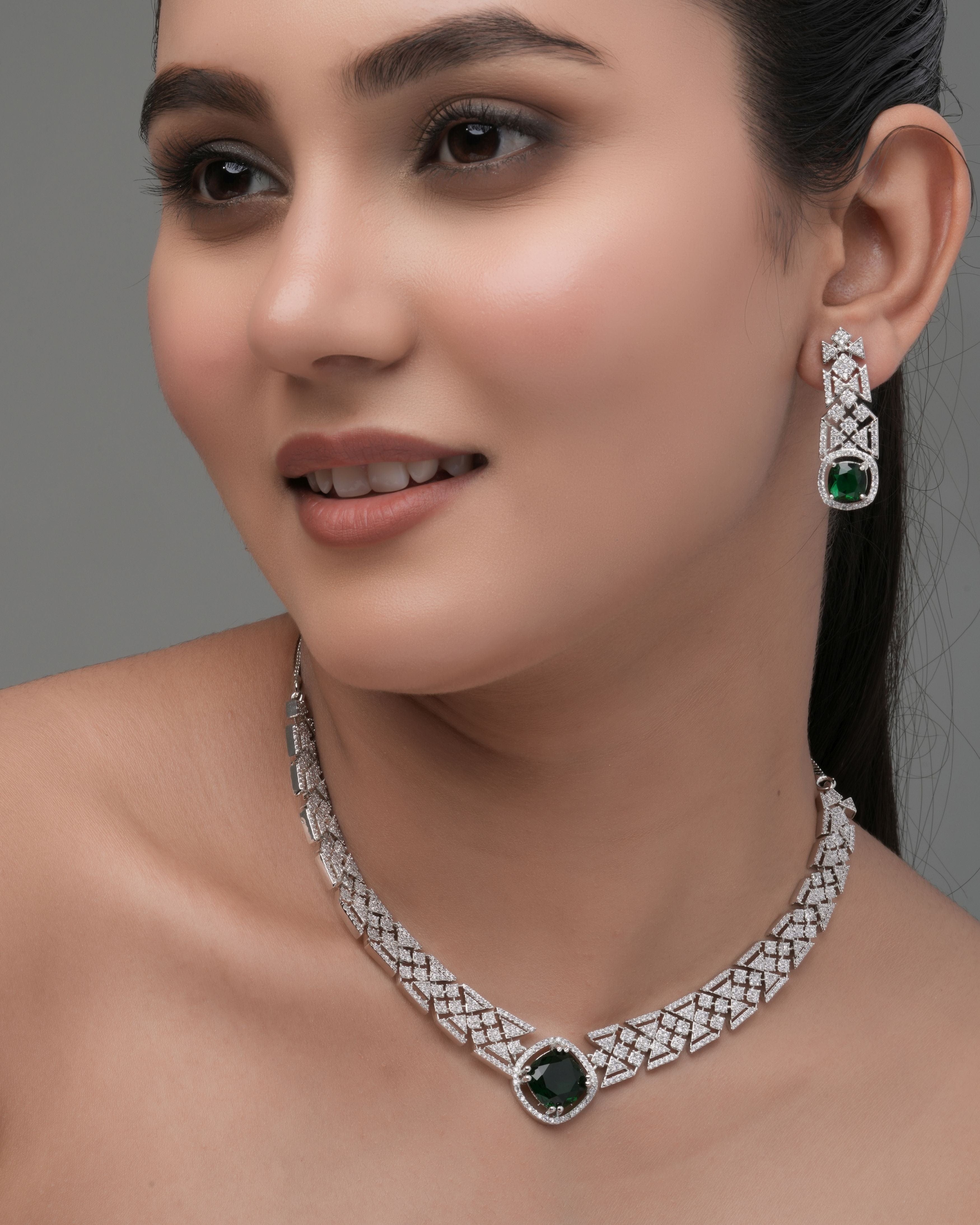 Mataari Necklaces Amethyst Allure CZ Choker & Earring Set | Rhodium | Indian Jewelry | Mataari