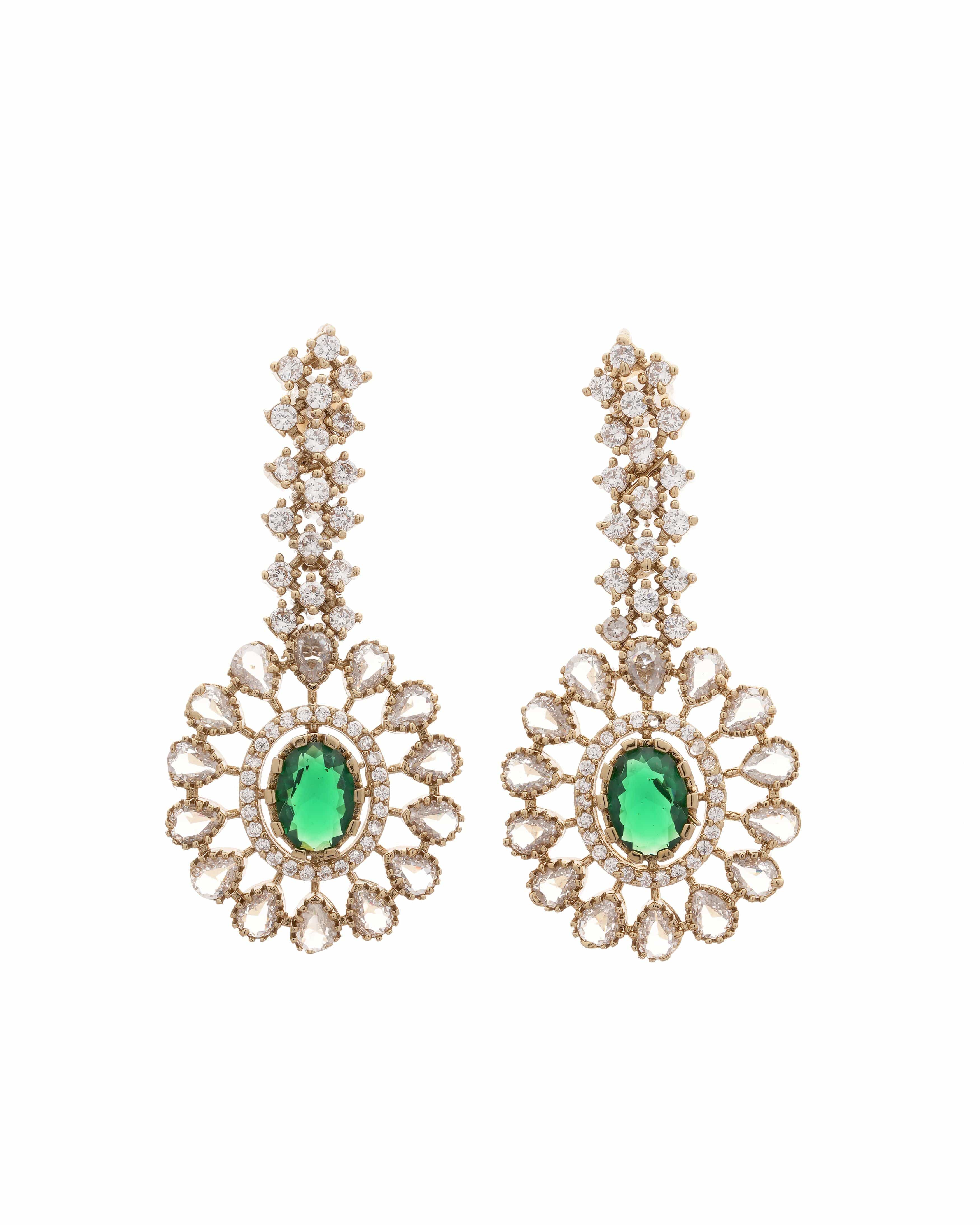 Mataari Necklaces Antique Glimmer Single Drop CZ Necklace & Earrings Set | Pink, Crystal & Green | 18K Gold Tone | Oxidized Indian Jewelry