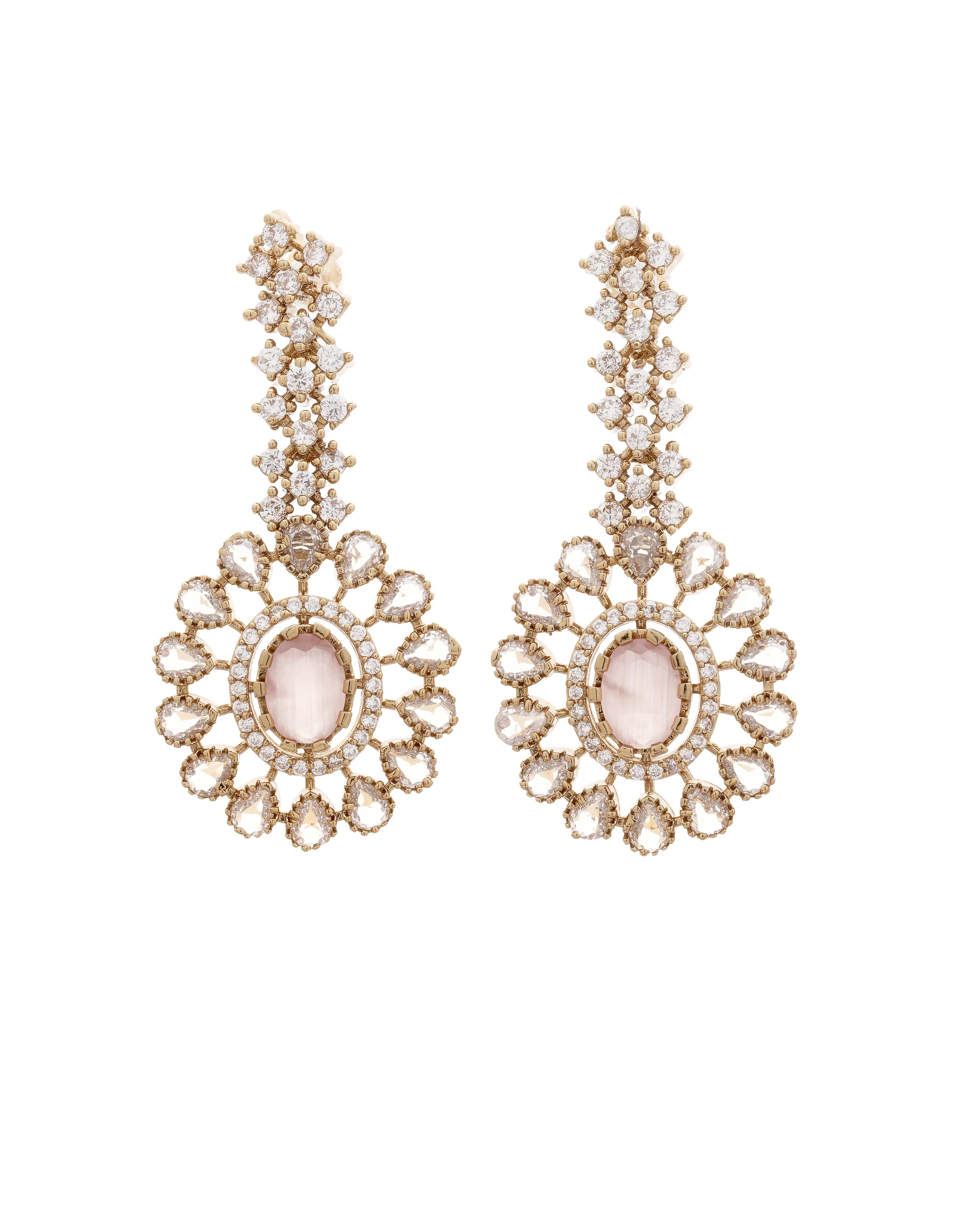 Mataari Necklaces Antique Glimmer Single Drop CZ Necklace & Earrings Set | Pink, Crystal & Green | 18K Gold Tone | Oxidized Indian Jewelry