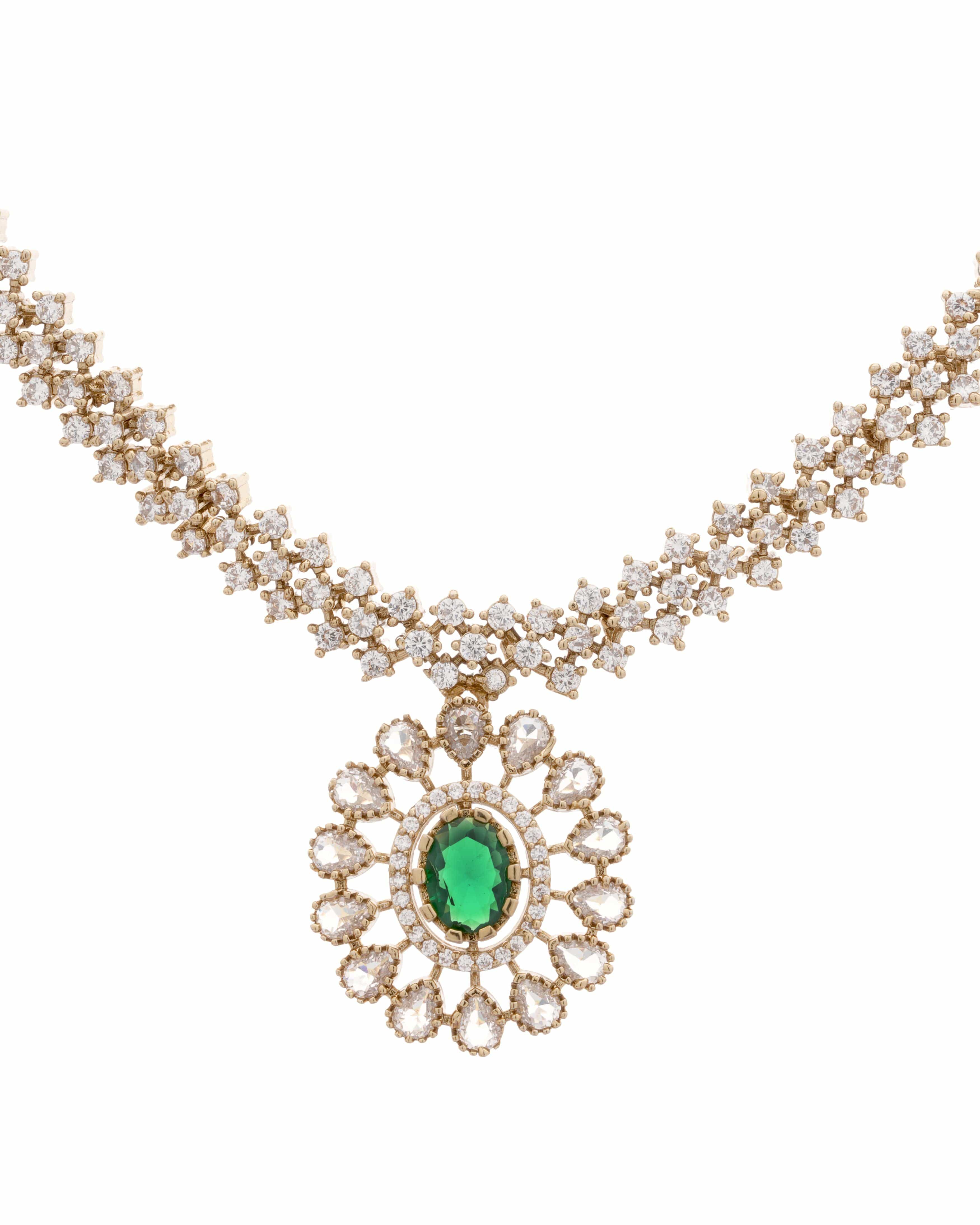 Mataari Necklaces Antique Glimmer Single Drop CZ Necklace & Earrings Set | Pink, Crystal & Green | 18K Gold Tone | Oxidized Indian Jewelry