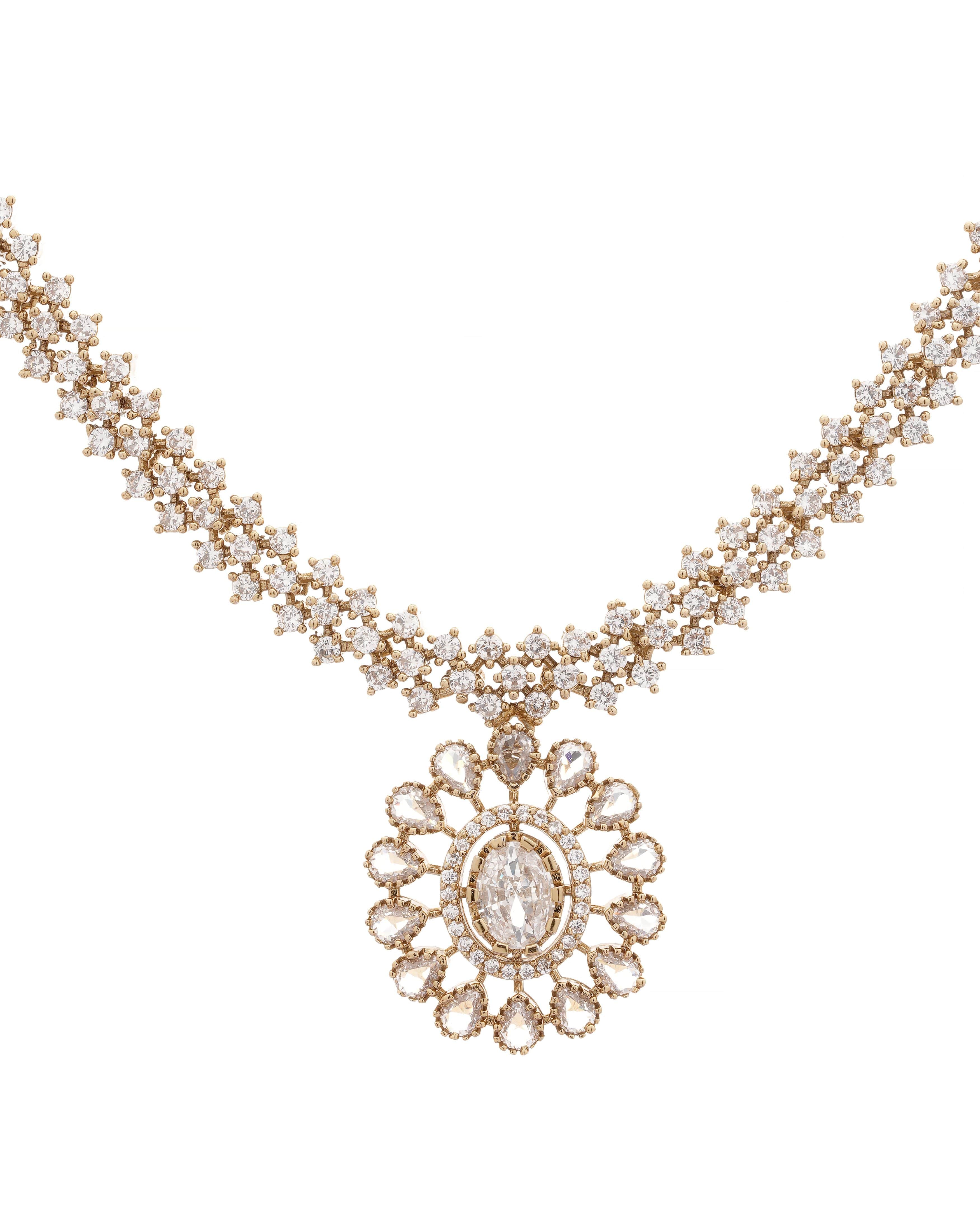 Mataari Necklaces Antique Glimmer Single Drop CZ Necklace & Earrings Set | Pink, Crystal & Green | 18K Gold Tone | Oxidized Indian Jewelry