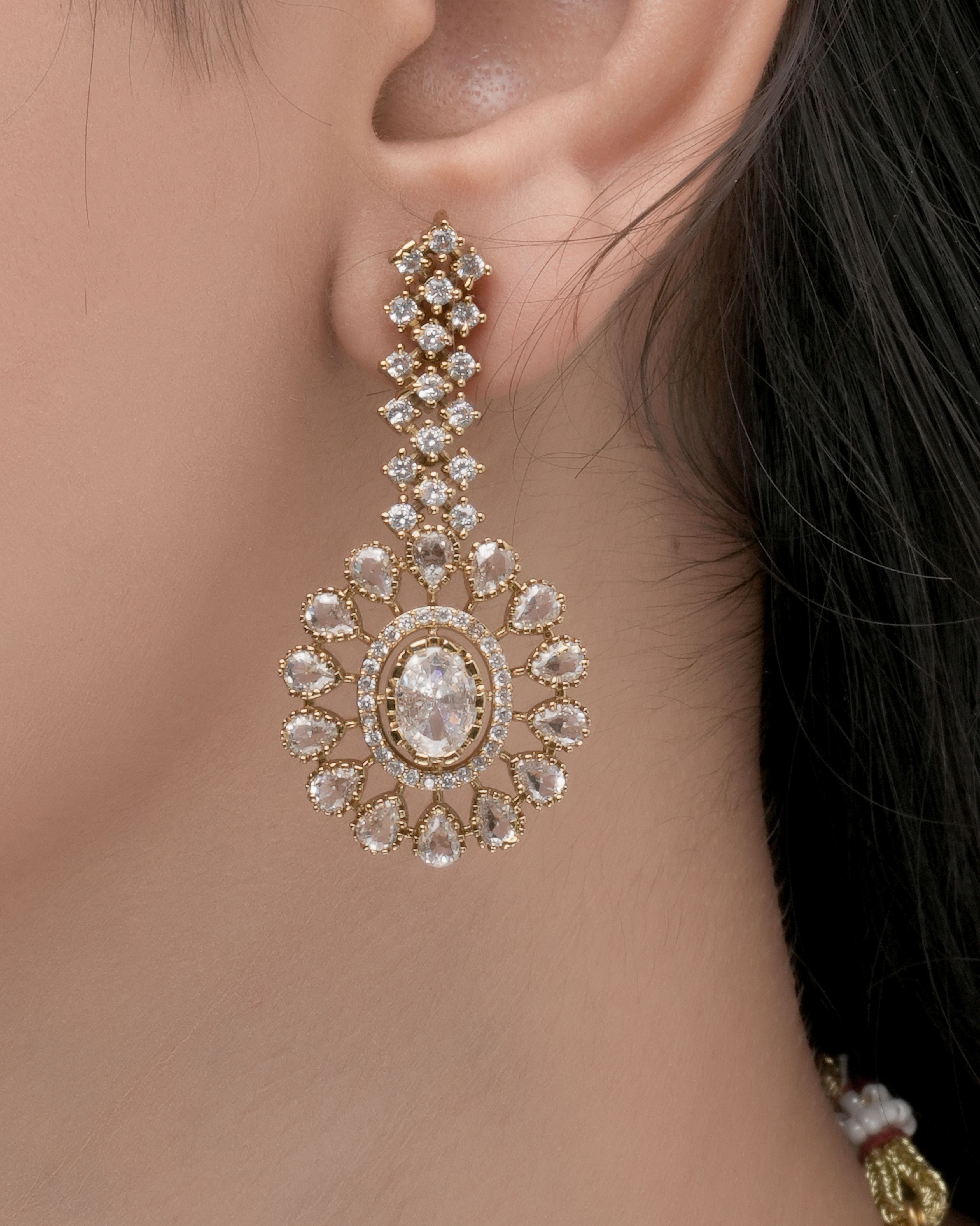 Mataari Necklaces Antique Glimmer Single Drop CZ Necklace & Earrings Set | Pink, Crystal & Green | 18K Gold Tone | Oxidized Indian Jewelry