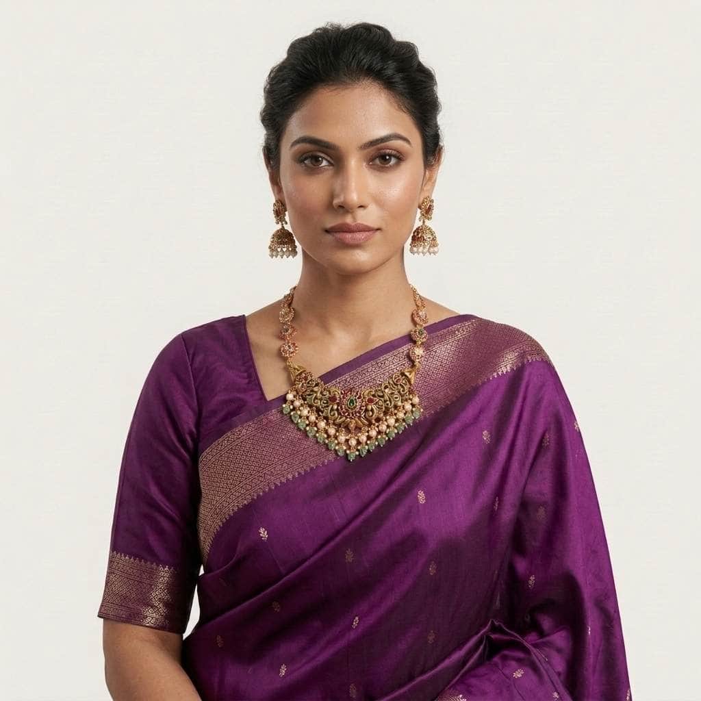 Mataari Necklaces Antique Gold Kundan Flower Polki Beaded Pearl Bridal Necklace Set with Earrings