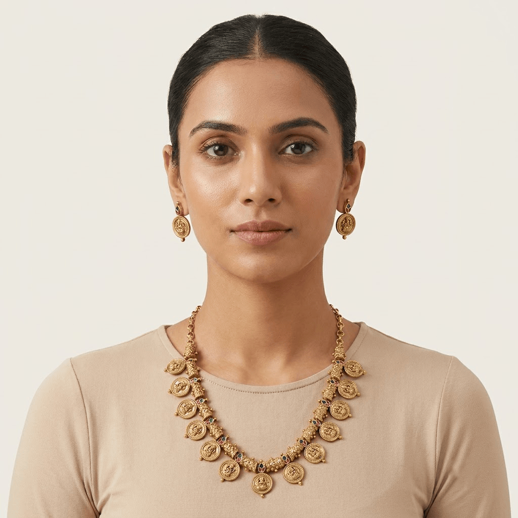 Mataari Necklaces Antique Gold Kundan Polki Goddess Lakshmi Coin Necklace