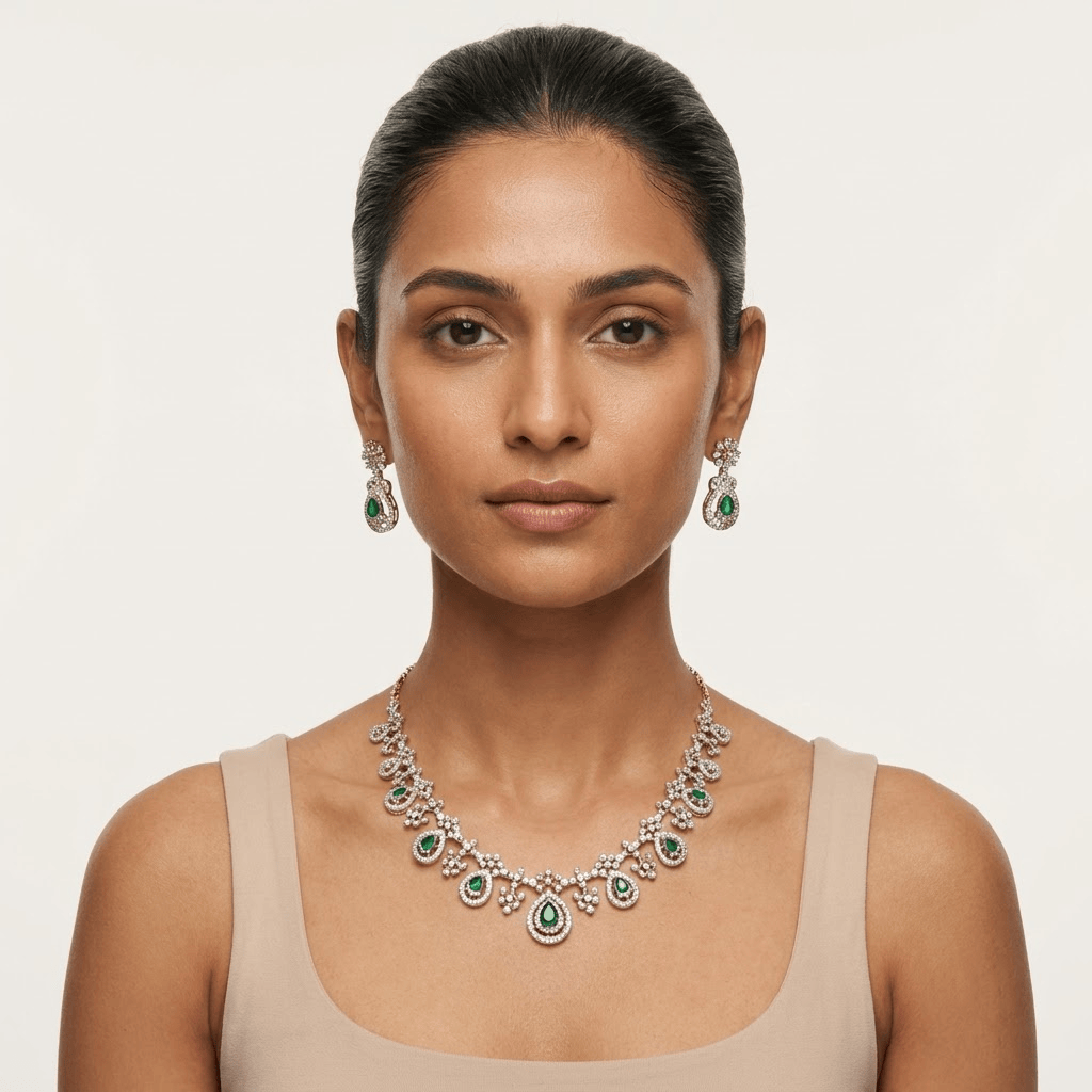 Mataari Necklaces Antique Gold Plated Cubic Zirconia Teardrop Ruby Necklace for Wedding