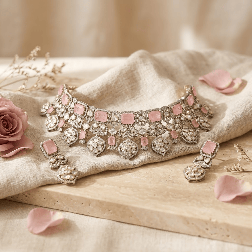 Mataari Necklaces Antique Gold Plated Kundan Choker Polki Necklace with Ruby & Emerald Accents
