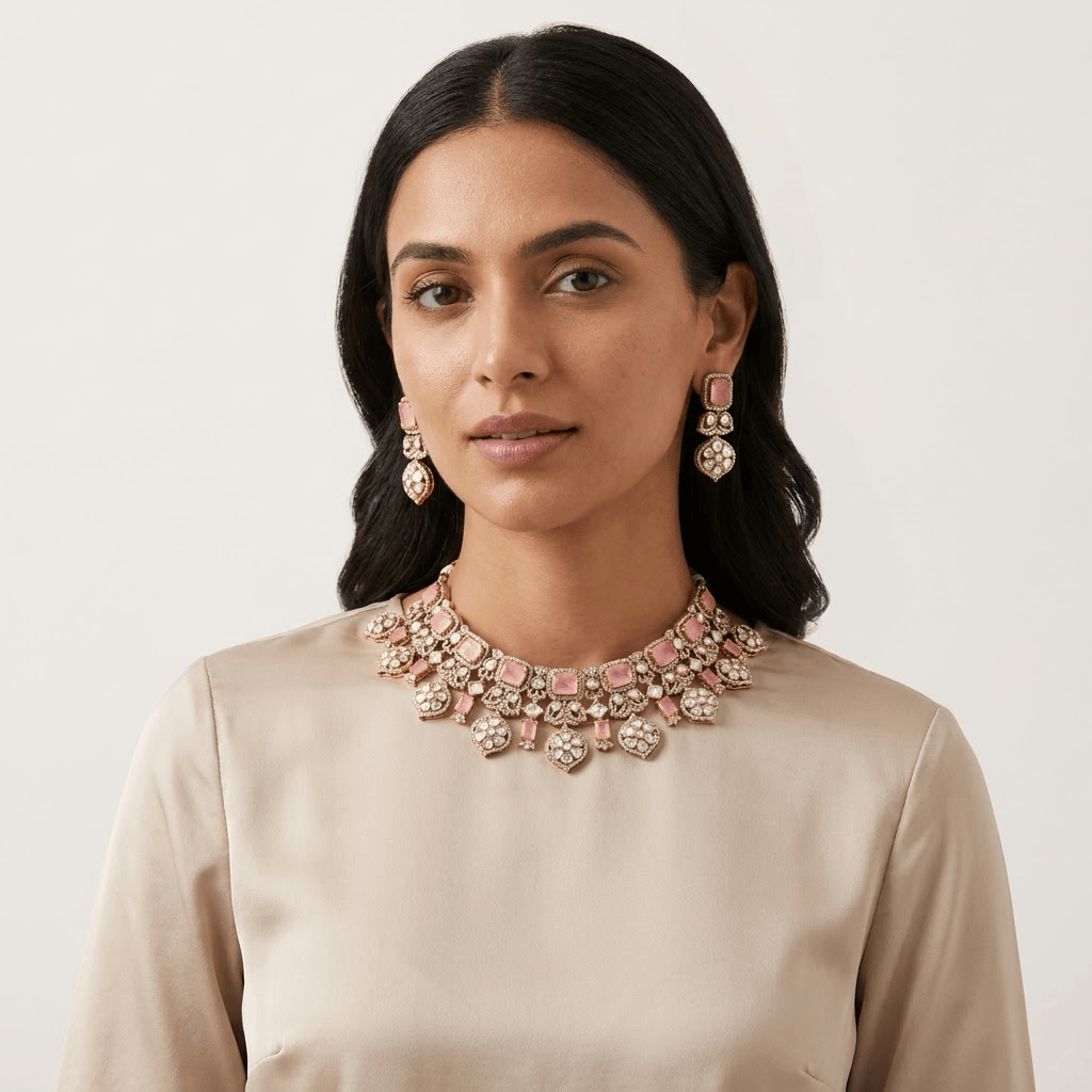 Mataari Necklaces Antique Gold Plated Kundan Choker Polki Necklace with Ruby & Emerald Accents