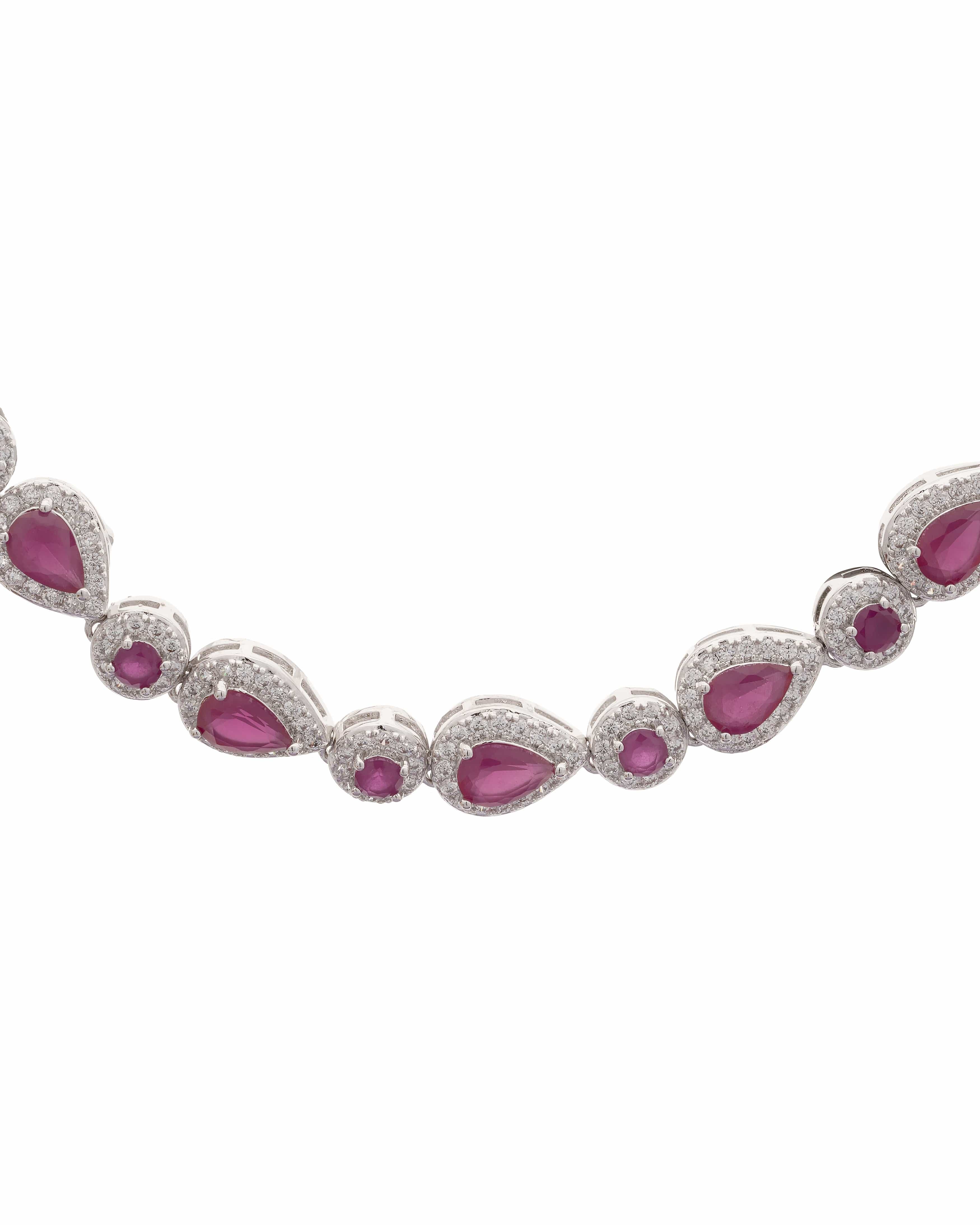 Mataari Necklaces Aura All Over Necklace & Earring Set | Rhodium | Indian Jewelry | Mataari
