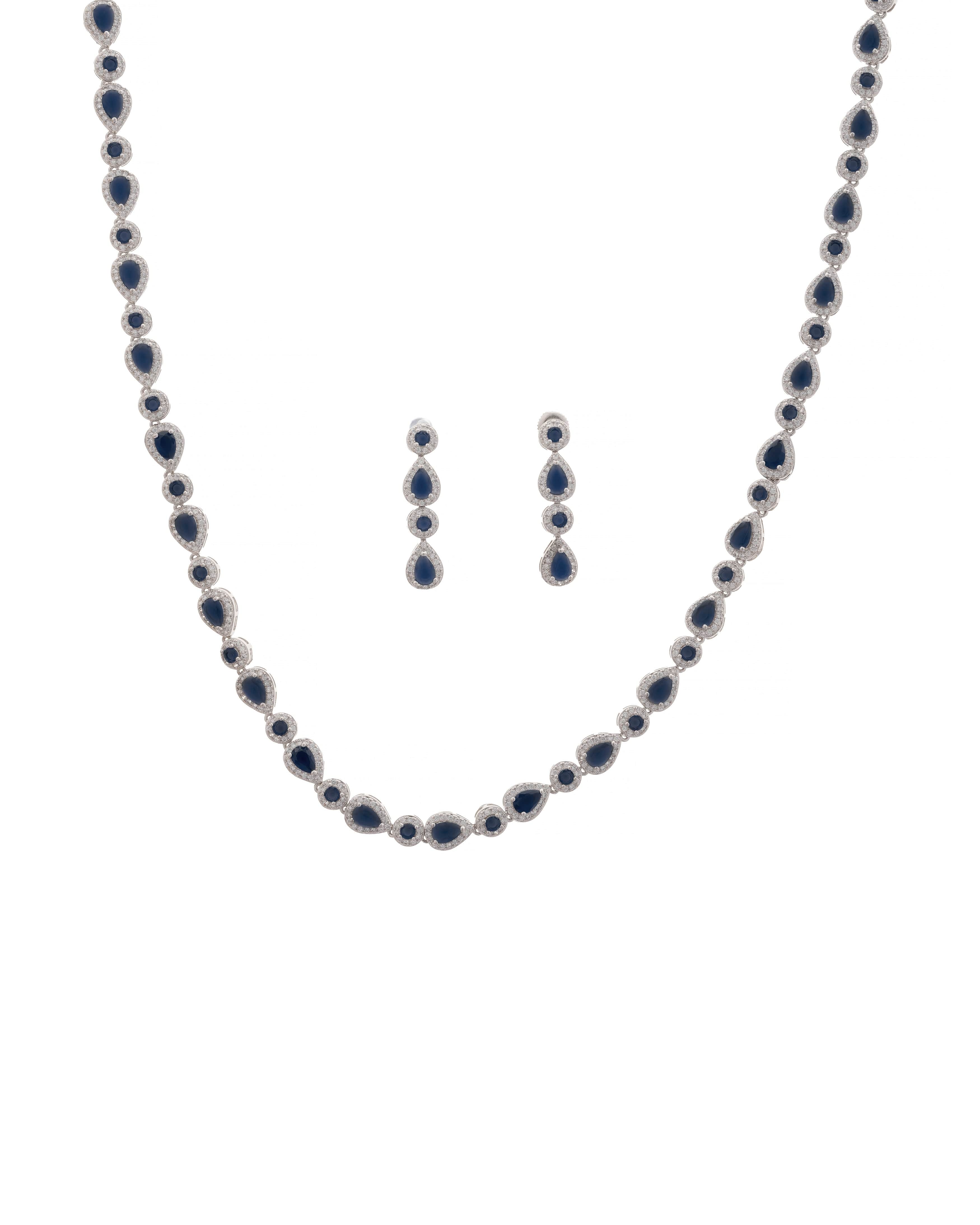 Mataari Necklaces Aura All Over Necklace & Earring Set | Rhodium | Indian Jewelry | Mataari