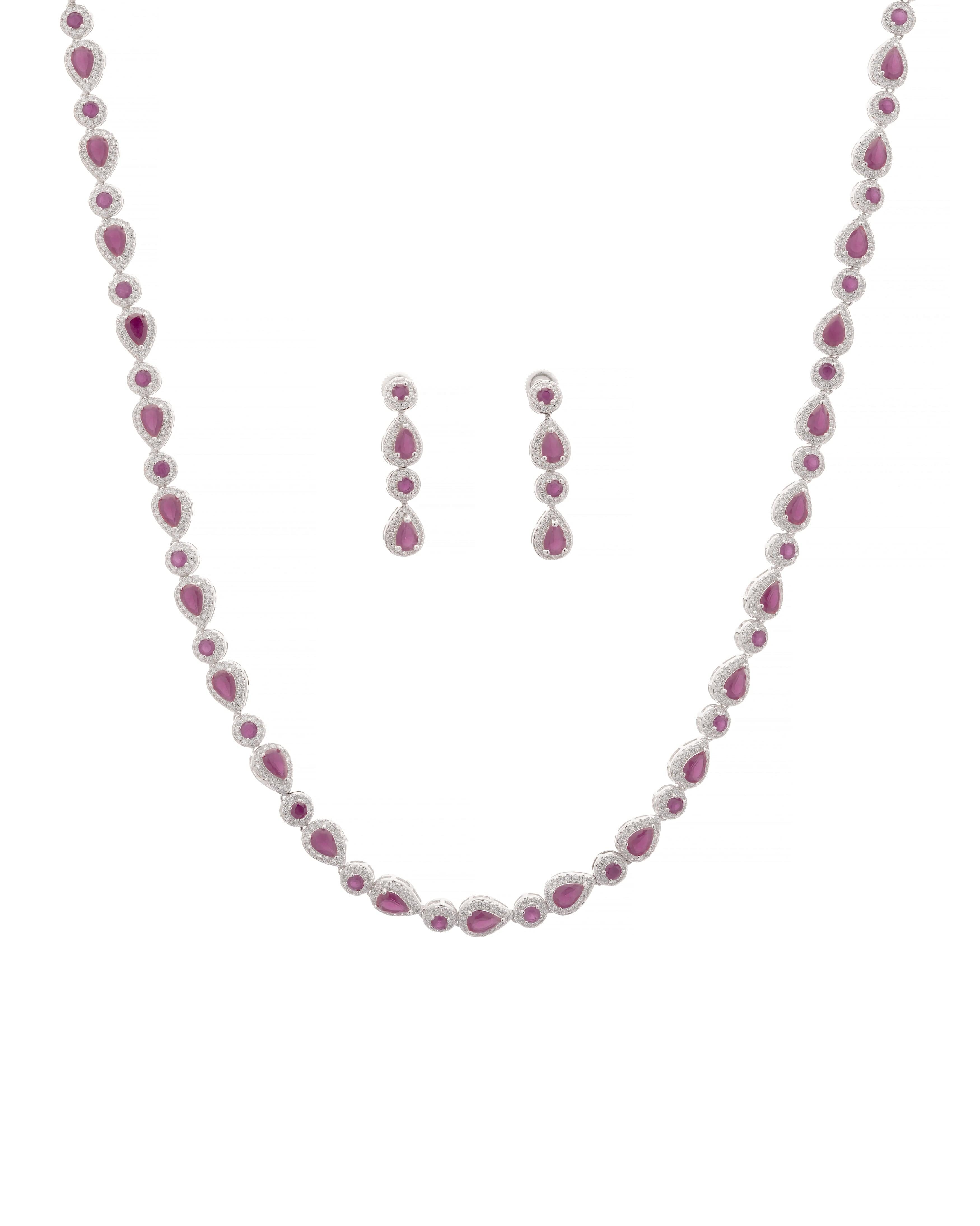 Mataari Necklaces Aura All Over Necklace & Earring Set | Rhodium | Indian Jewelry | Mataari