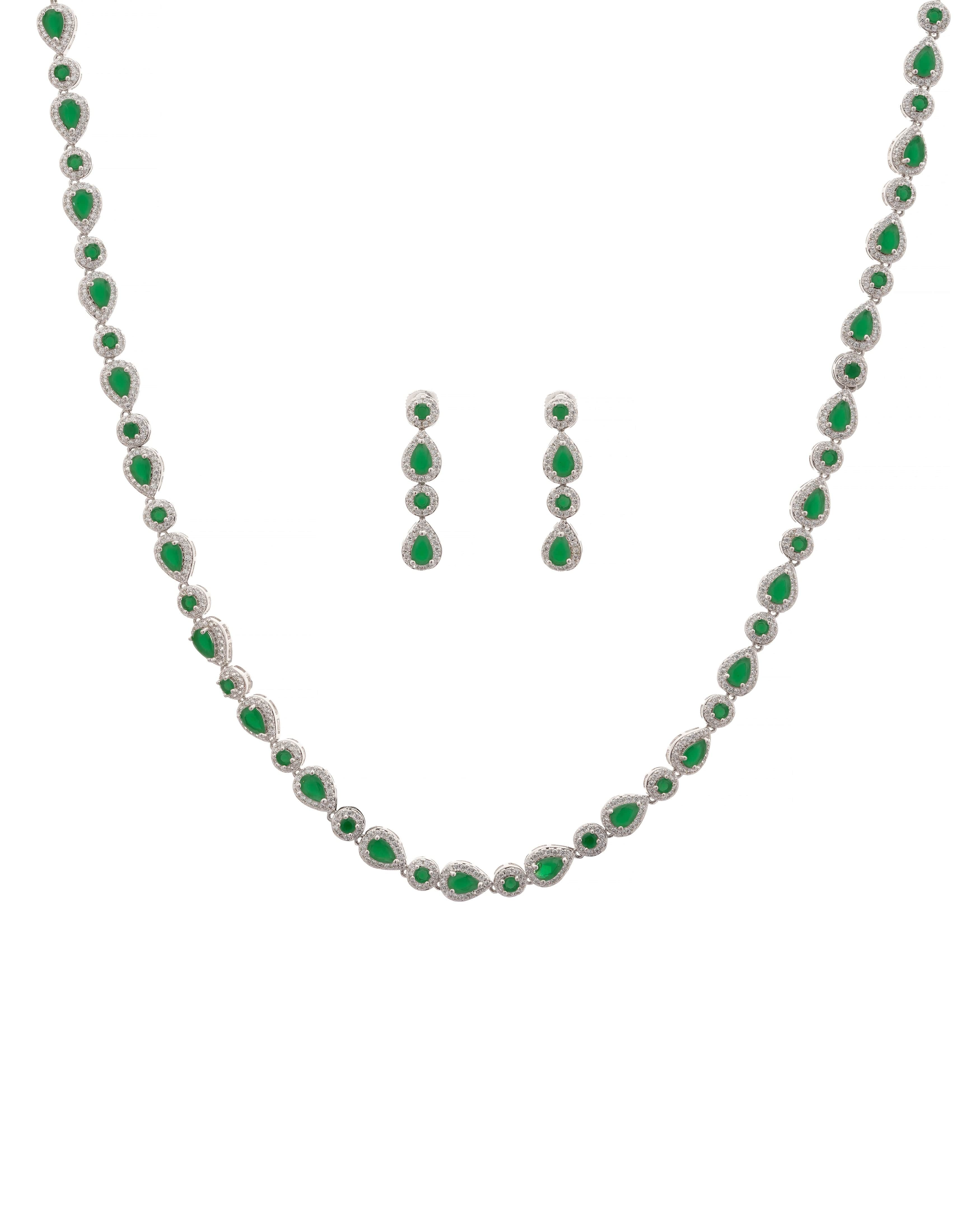 Mataari Necklaces Aura All Over Necklace & Earring Set | Rhodium | Indian Jewelry | Mataari
