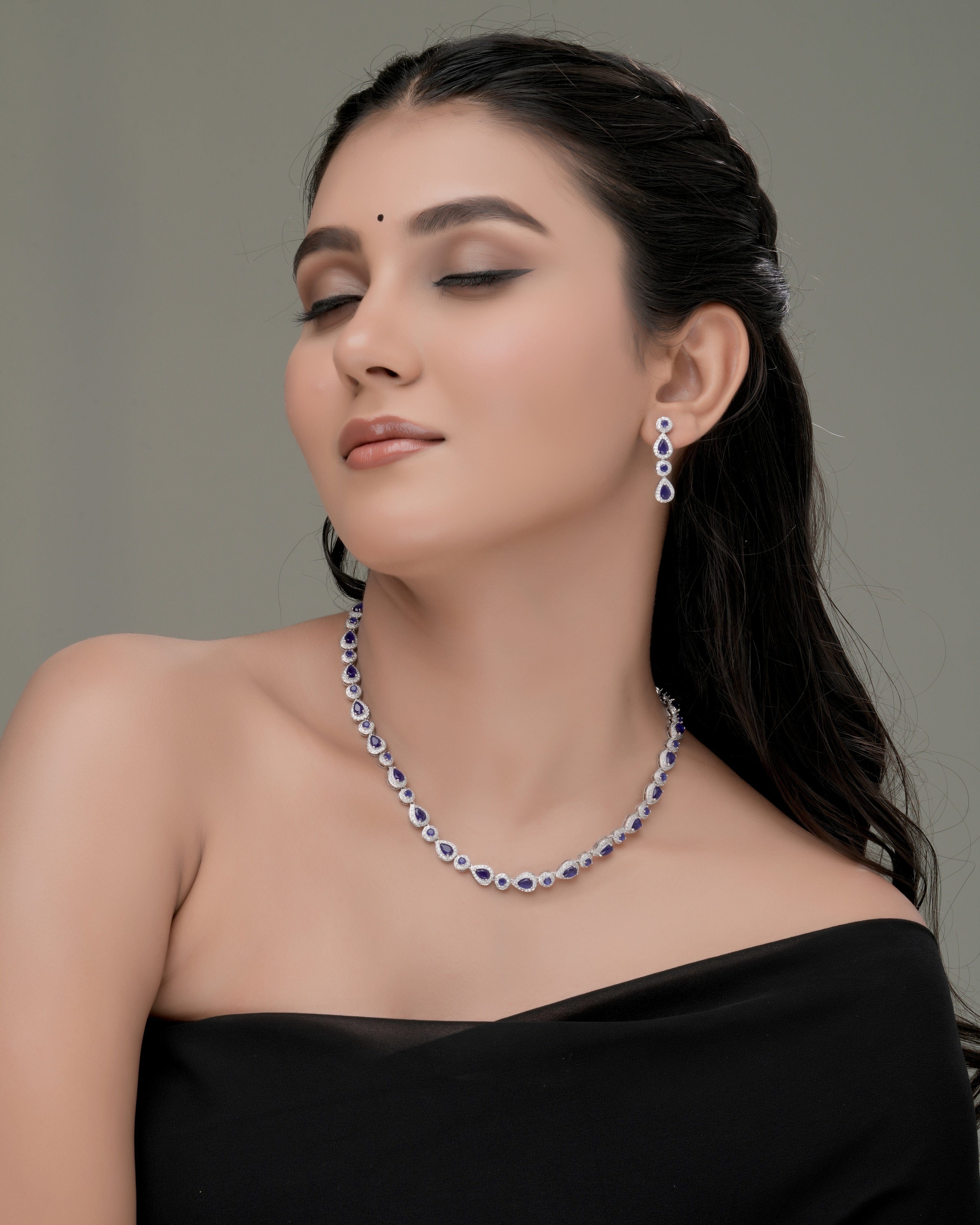 Mataari Necklaces Aura All Over Necklace & Earring Set | Rhodium | Indian Jewelry | Mataari