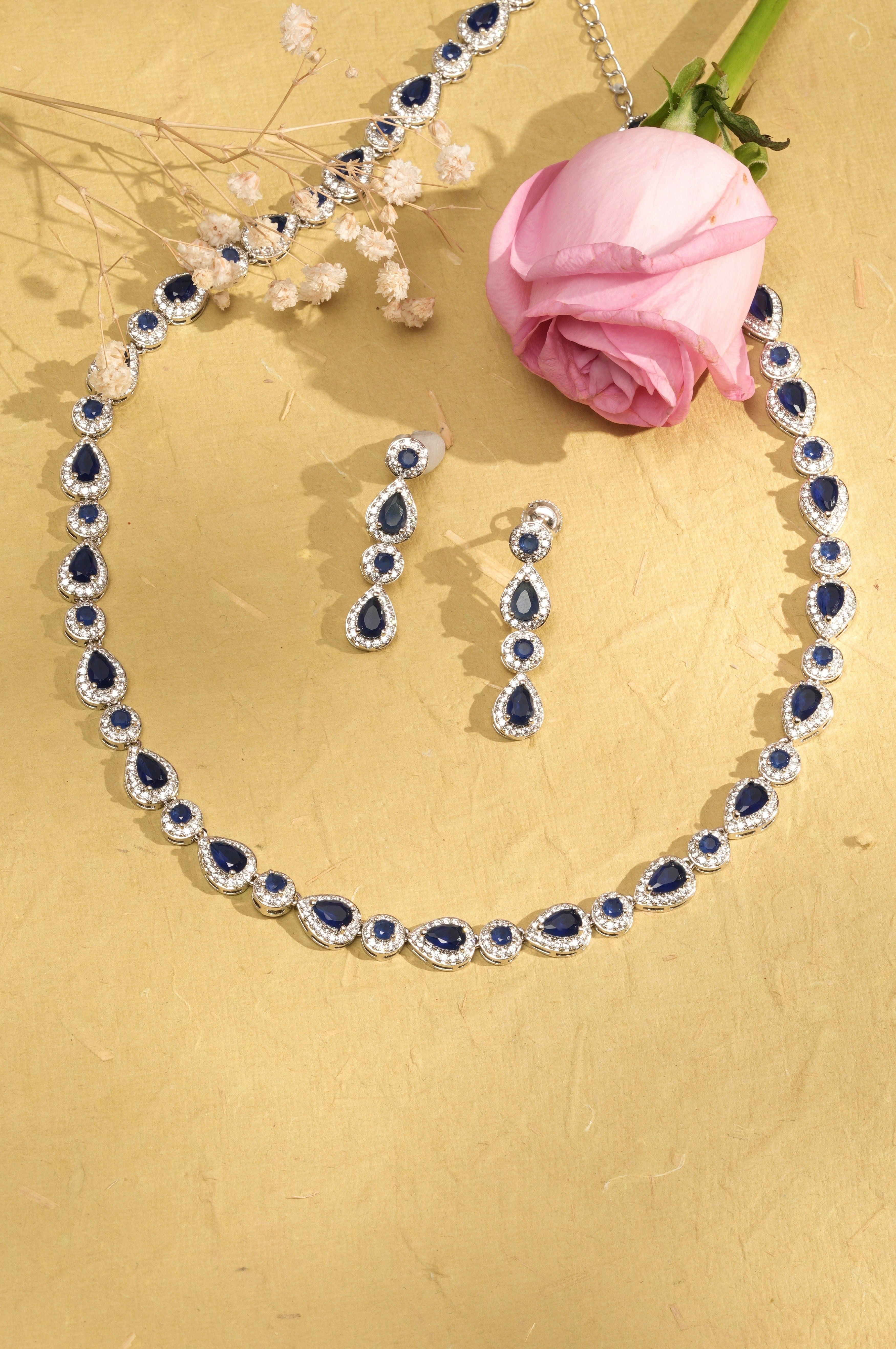 Mataari Necklaces Aura All Over Necklace & Earring Set | Rhodium | Indian Jewelry | Mataari