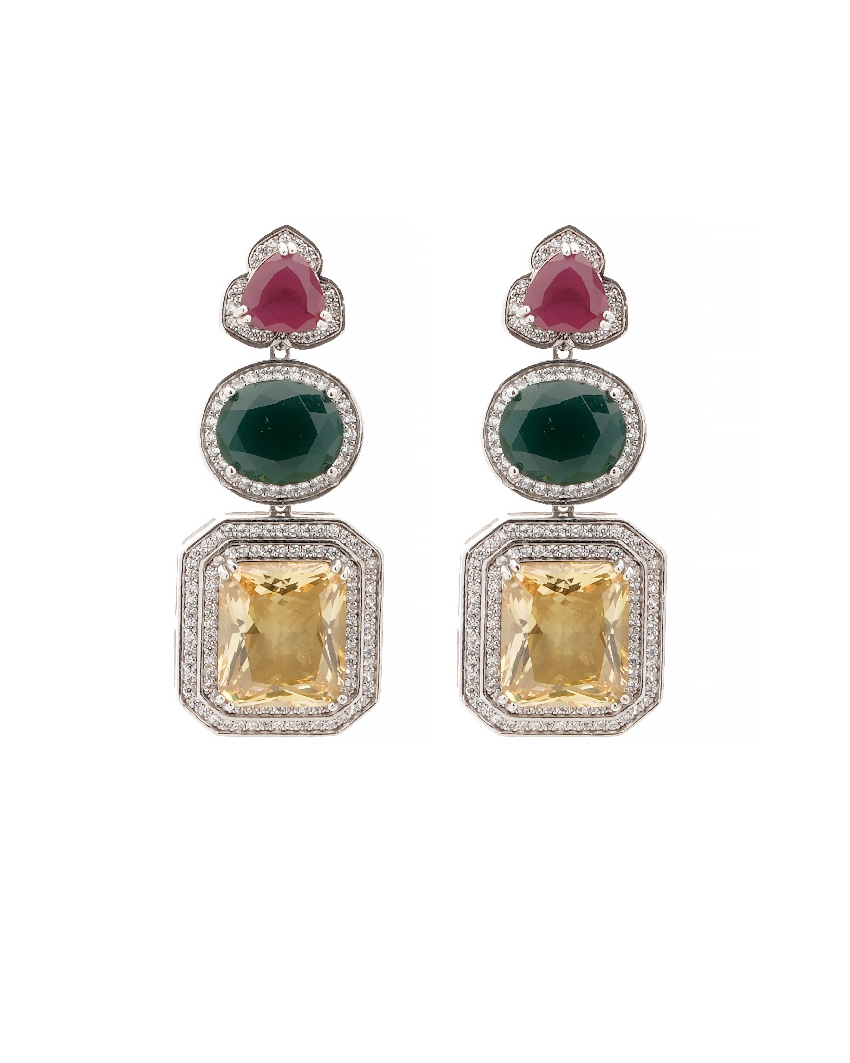 Mataari Necklaces Aurora Prism Multi-Stone Necklace Set – Modern | Rhodium | Indian Jewelry | Mataari