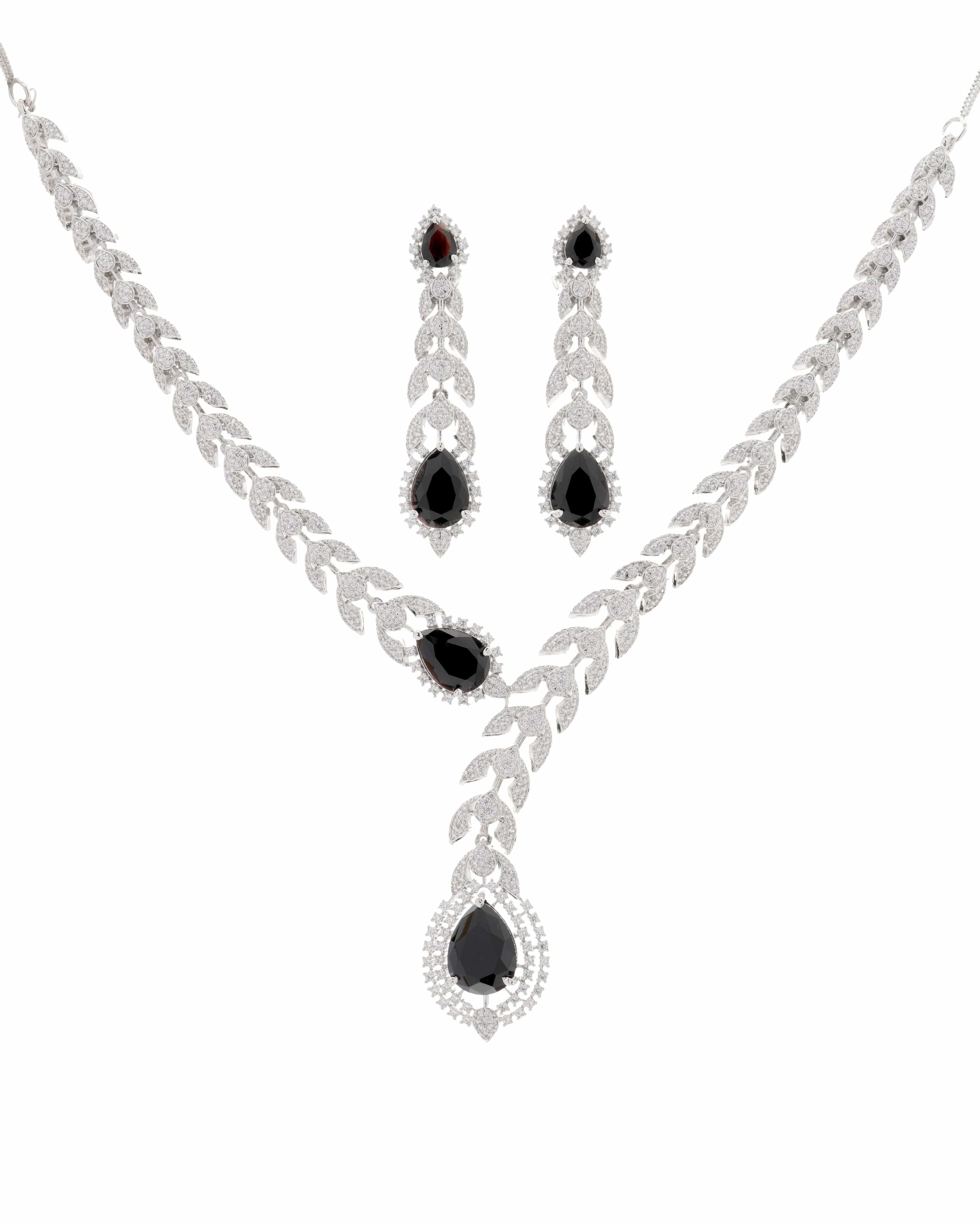 Mataari Necklaces Azure Whisper CZ Teardrop snake shape Necklace | Rhodium | Indian Jewelry | Mataari