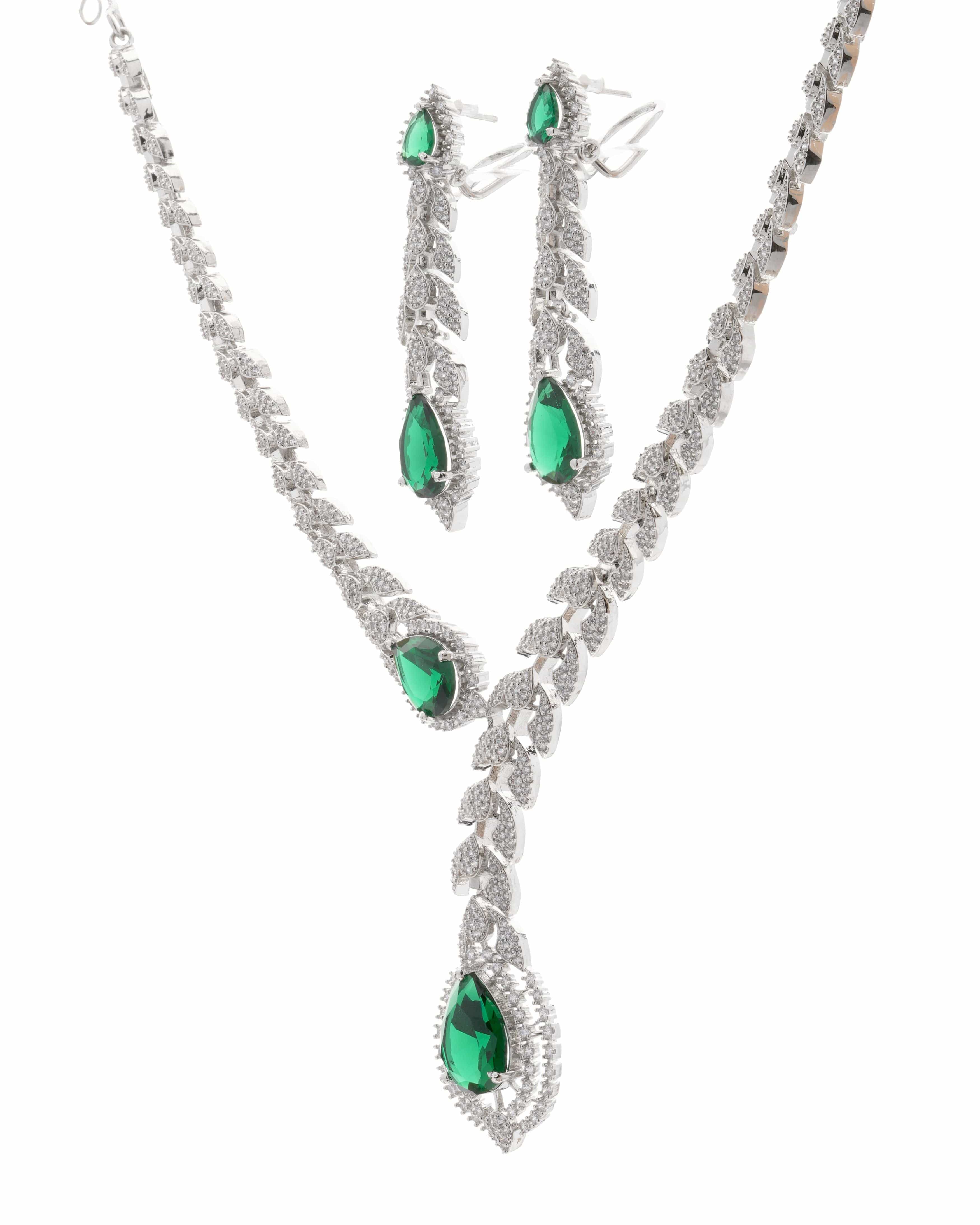Mataari Necklaces Azure Whisper CZ Teardrop snake shape Necklace | Rhodium | Indian Jewelry | Mataari