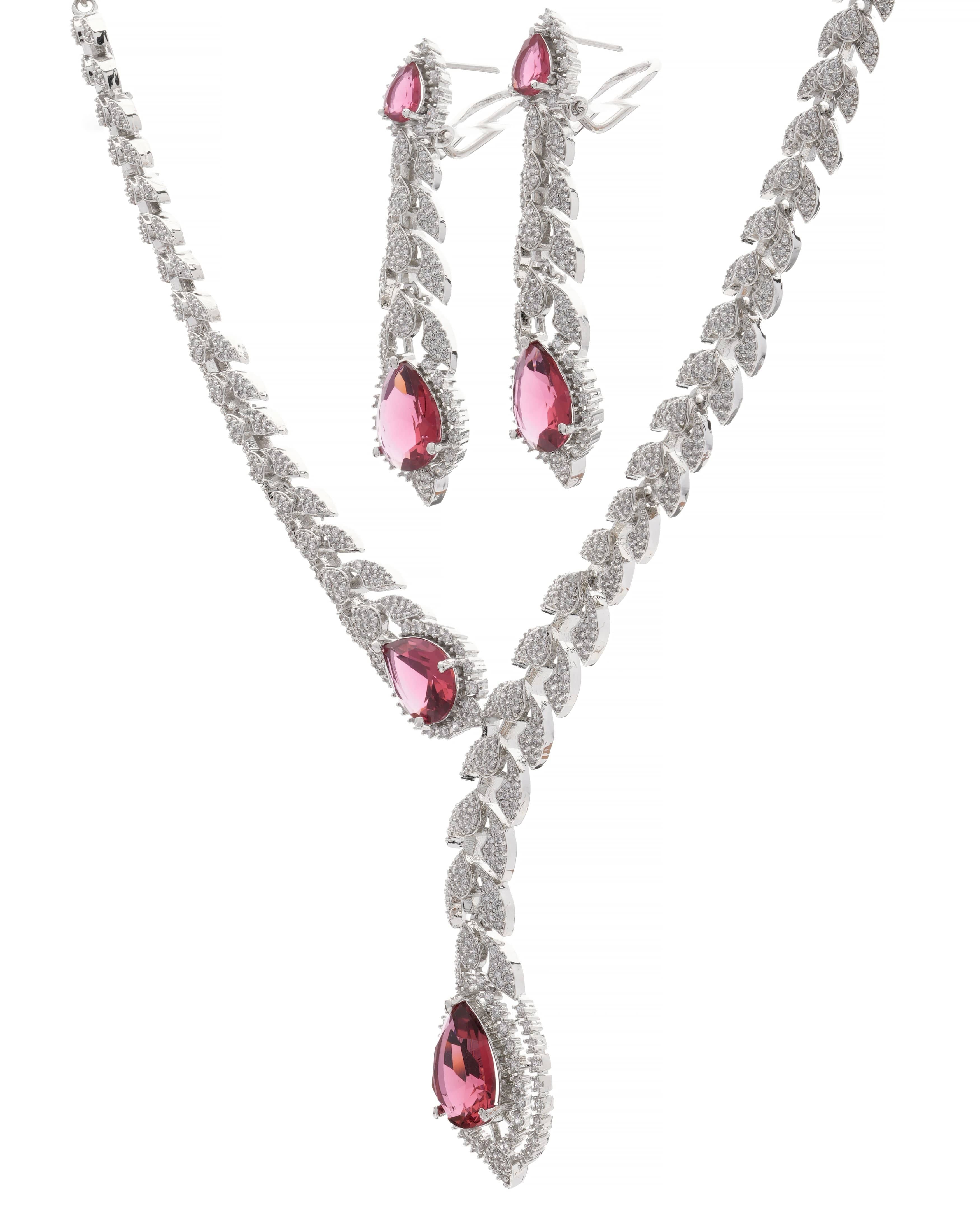 Mataari Necklaces Azure Whisper CZ Teardrop snake shape Necklace | Rhodium | Indian Jewelry | Mataari