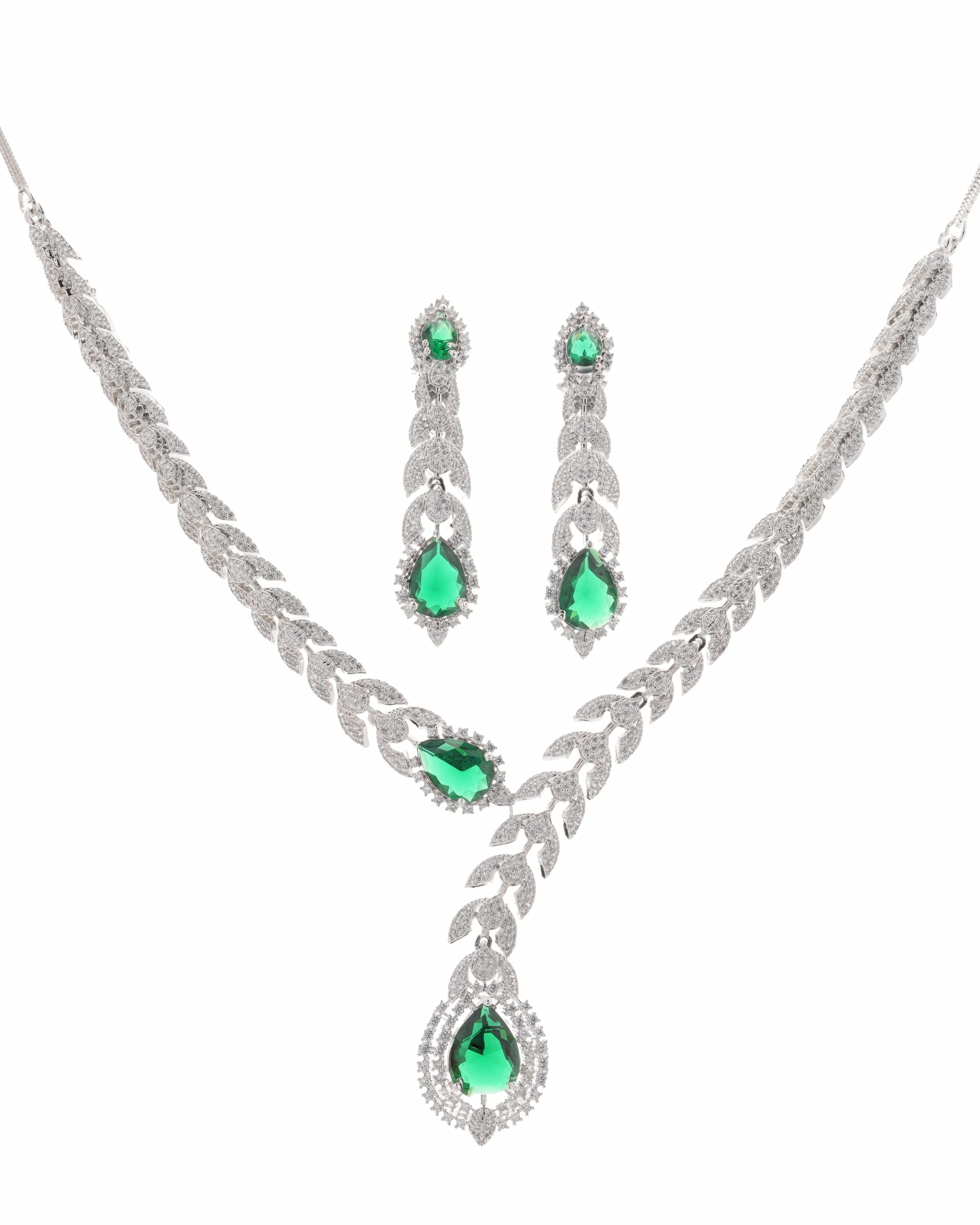 Mataari Necklaces Azure Whisper CZ Teardrop snake shape Necklace | Rhodium | Indian Jewelry | Mataari