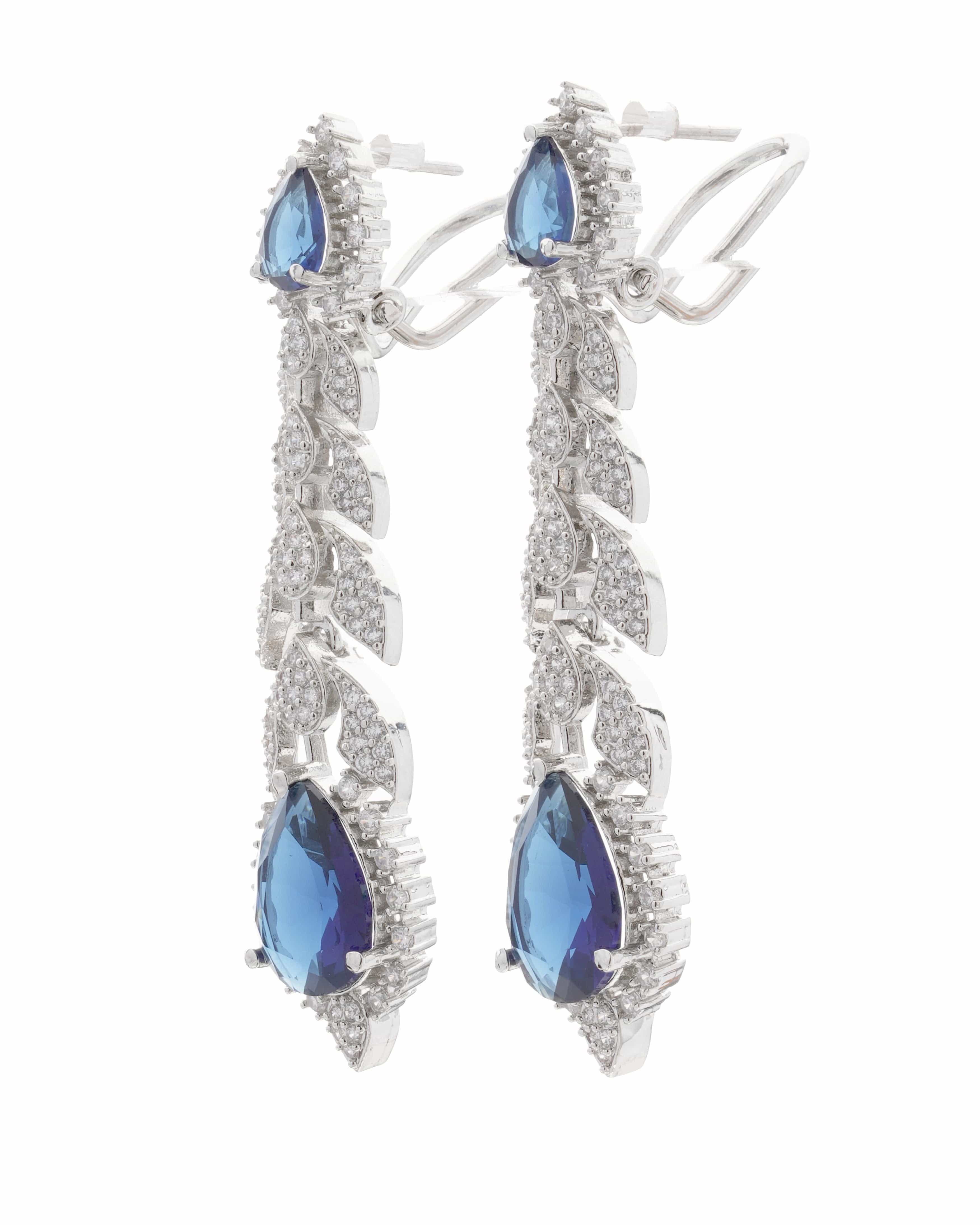 Mataari Necklaces Azure Whisper CZ Teardrop snake shape Necklace | Rhodium | Indian Jewelry | Mataari