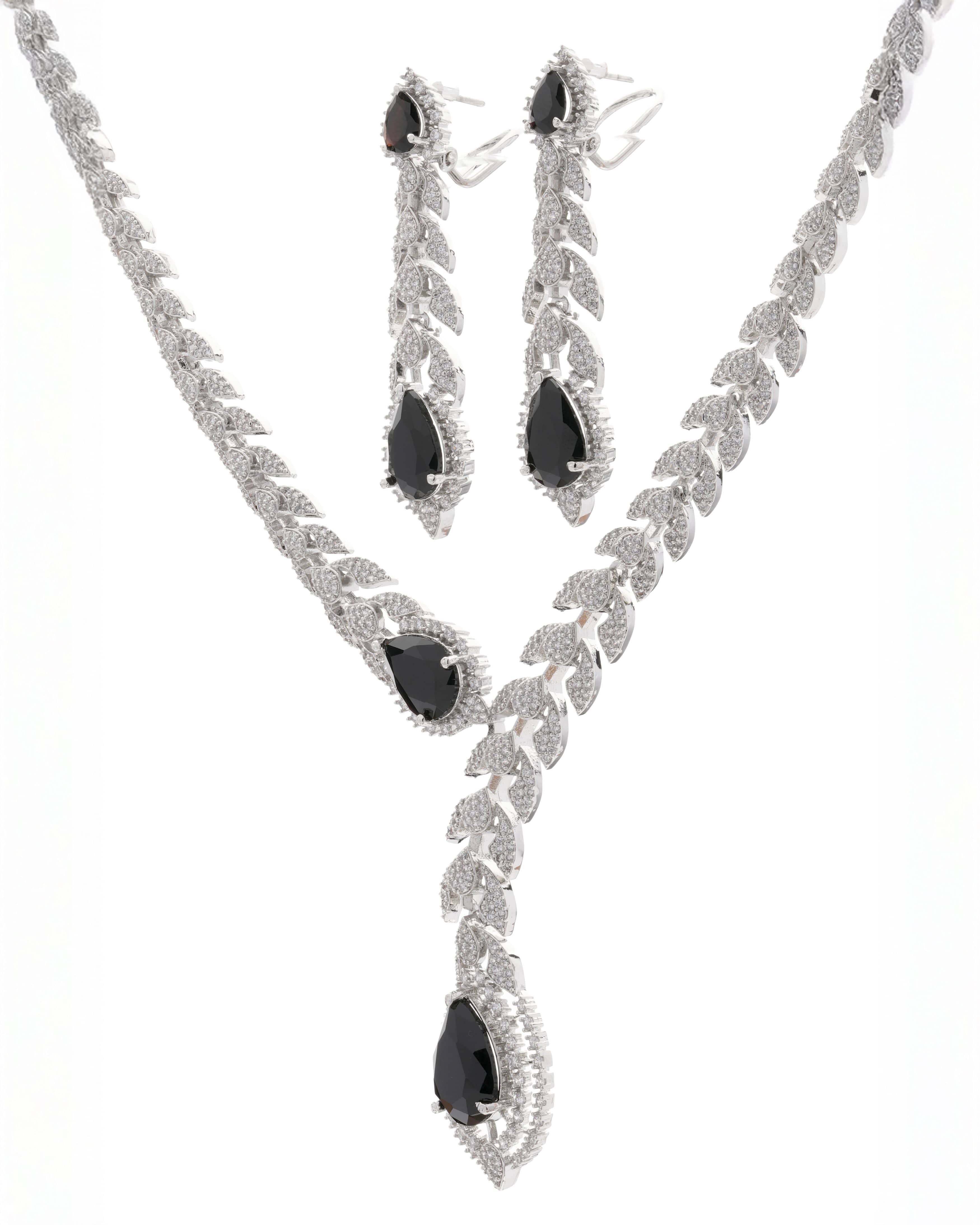 Mataari Necklaces Azure Whisper CZ Teardrop snake shape Necklace | Rhodium | Indian Jewelry | Mataari